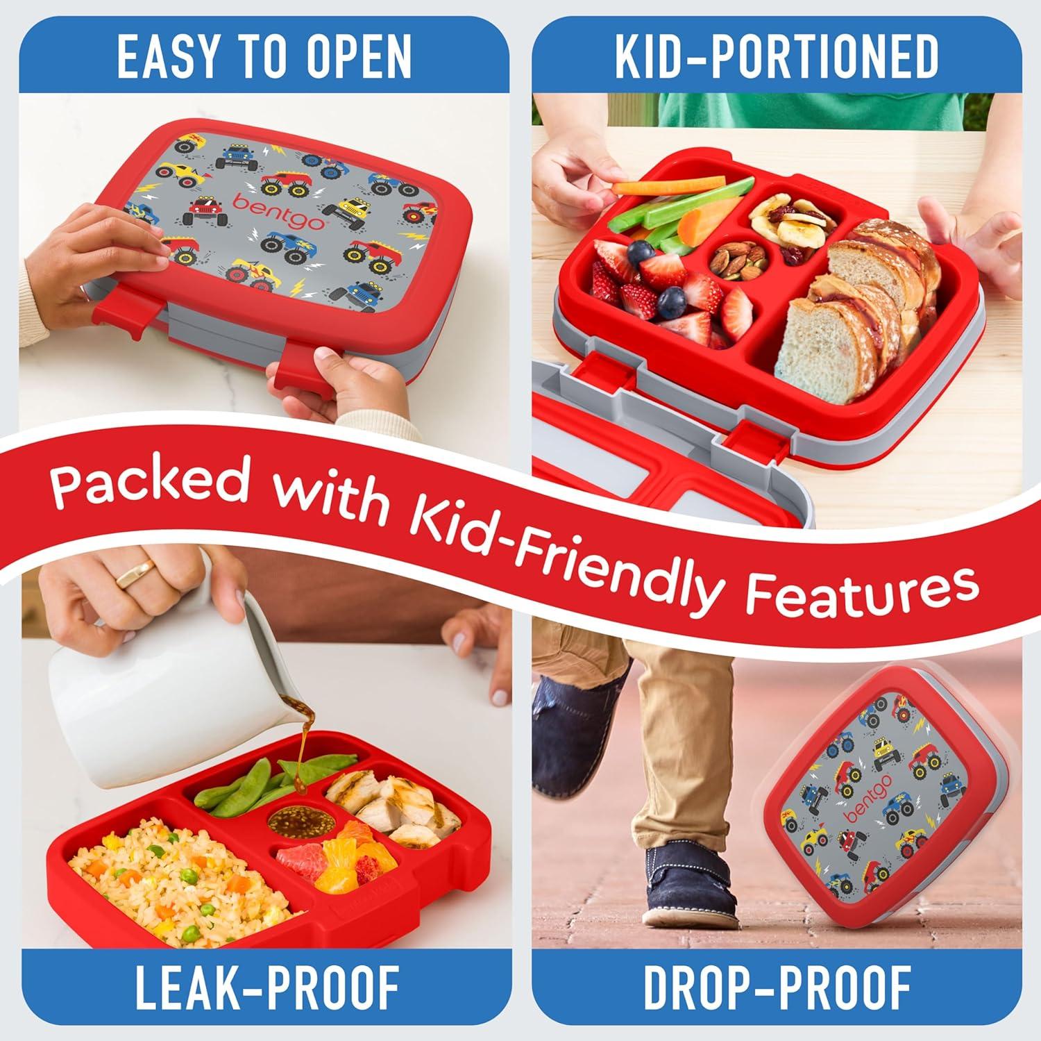 imageBentgo Kids 5Compartment LeakProof BentoStyle Lunch Box Whimsy ampamp Wonder Collection  Ideal for Ages 37 DropProof ampamp Durable Dishwasher Safe ampamp PFAS ampamp BPAFree Materials WavyTrucks