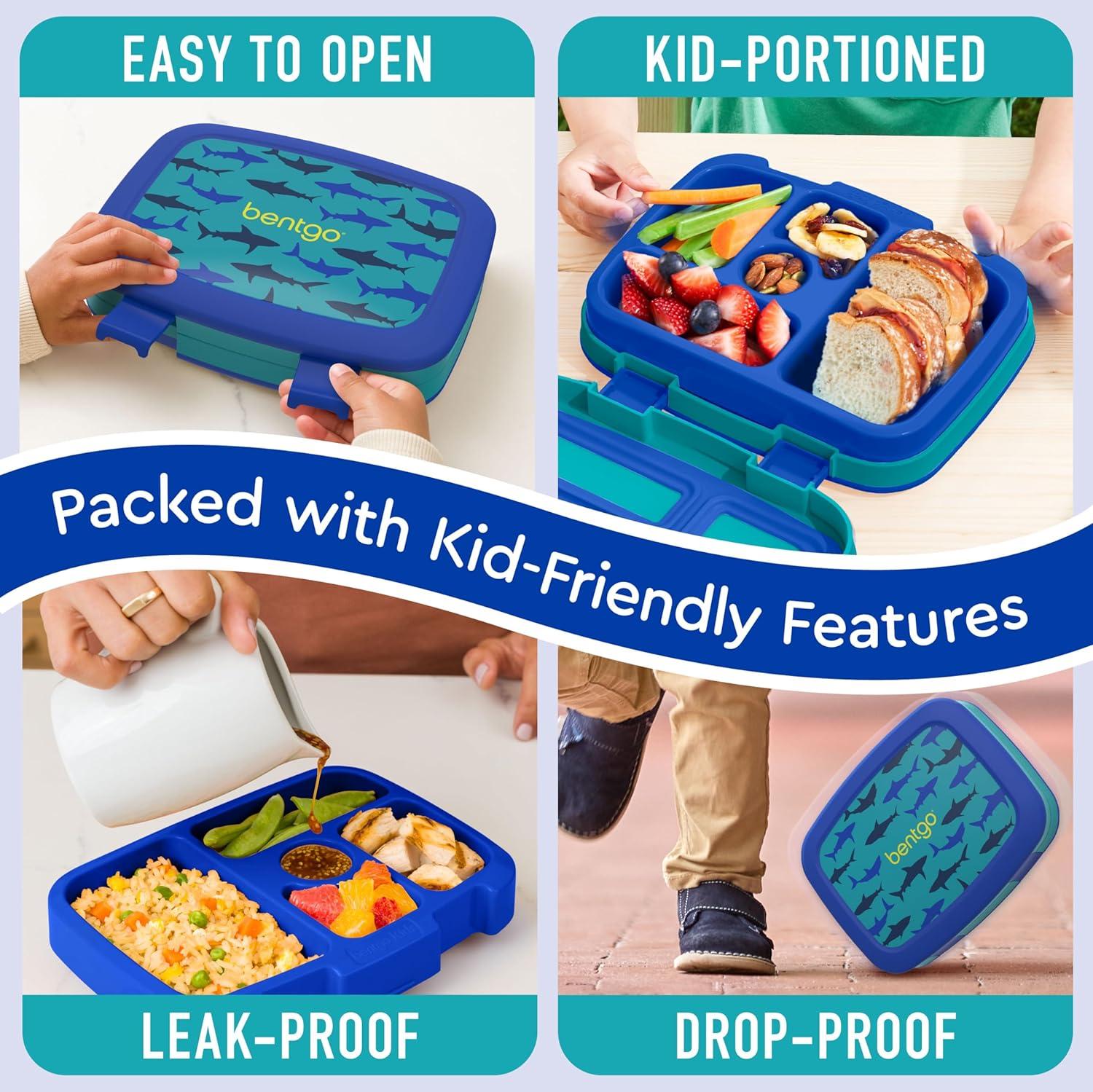 imageBentgo Kids 5Compartment LeakProof BentoStyle Lunch Box Whimsy ampamp Wonder Collection  Ideal for Ages 37 DropProof ampamp Durable Dishwasher Safe ampamp PFAS ampamp BPAFree Materials WavySharks