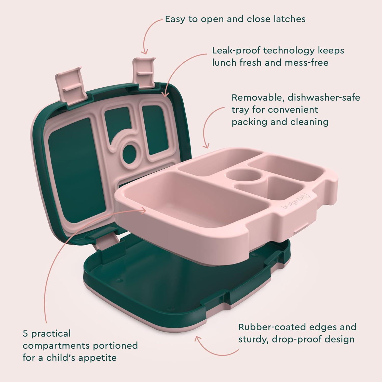 imageBentgo Kids 5Compartment LeakProof BentoStyle Lunch Box Whimsy ampamp Wonder Collection  Ideal for Ages 37 DropProof ampamp Durable Dishwasher Safe ampamp PFAS ampamp BPAFree Materials WavyGreen Rainbow