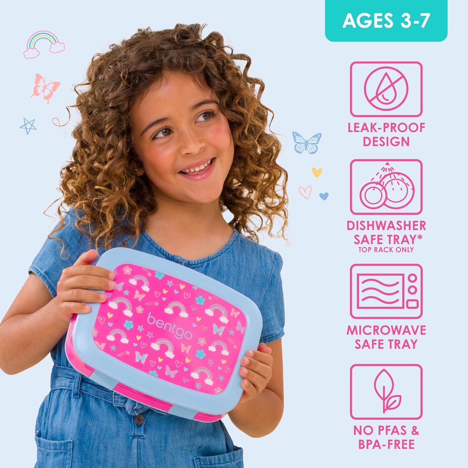 imageBentgo Kids 5Compartment LeakProof BentoStyle Lunch Box Whimsy ampamp Wonder Collection  Ideal for Ages 37 DropProof ampamp Durable Dishwasher Safe ampamp PFAS ampamp BPAFree Materials WavyRainbows and Butterflies