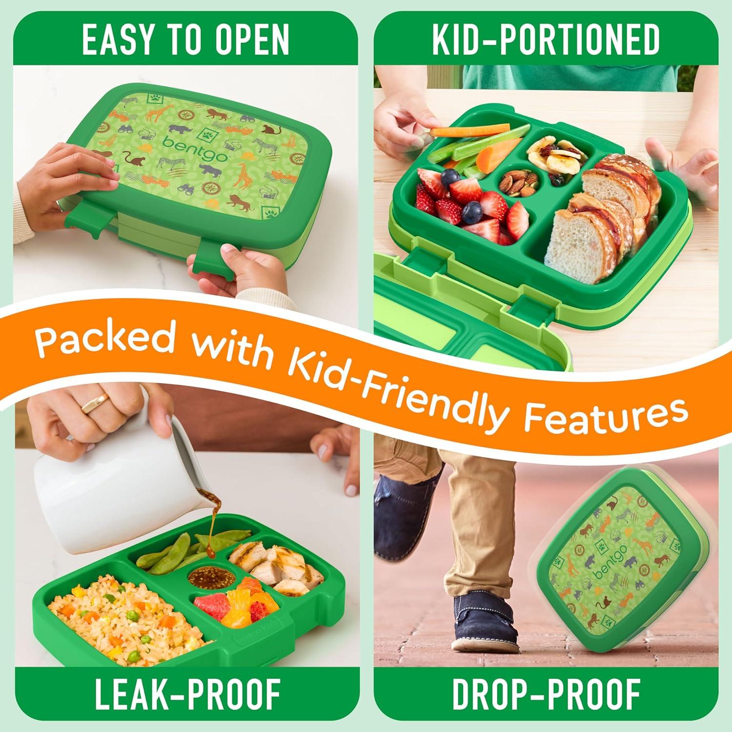 imageBentgo Kids 5Compartment LeakProof BentoStyle Lunch Box Whimsy ampamp Wonder Collection  Ideal for Ages 37 DropProof ampamp Durable Dishwasher Safe ampamp PFAS ampamp BPAFree Materials WavySafari