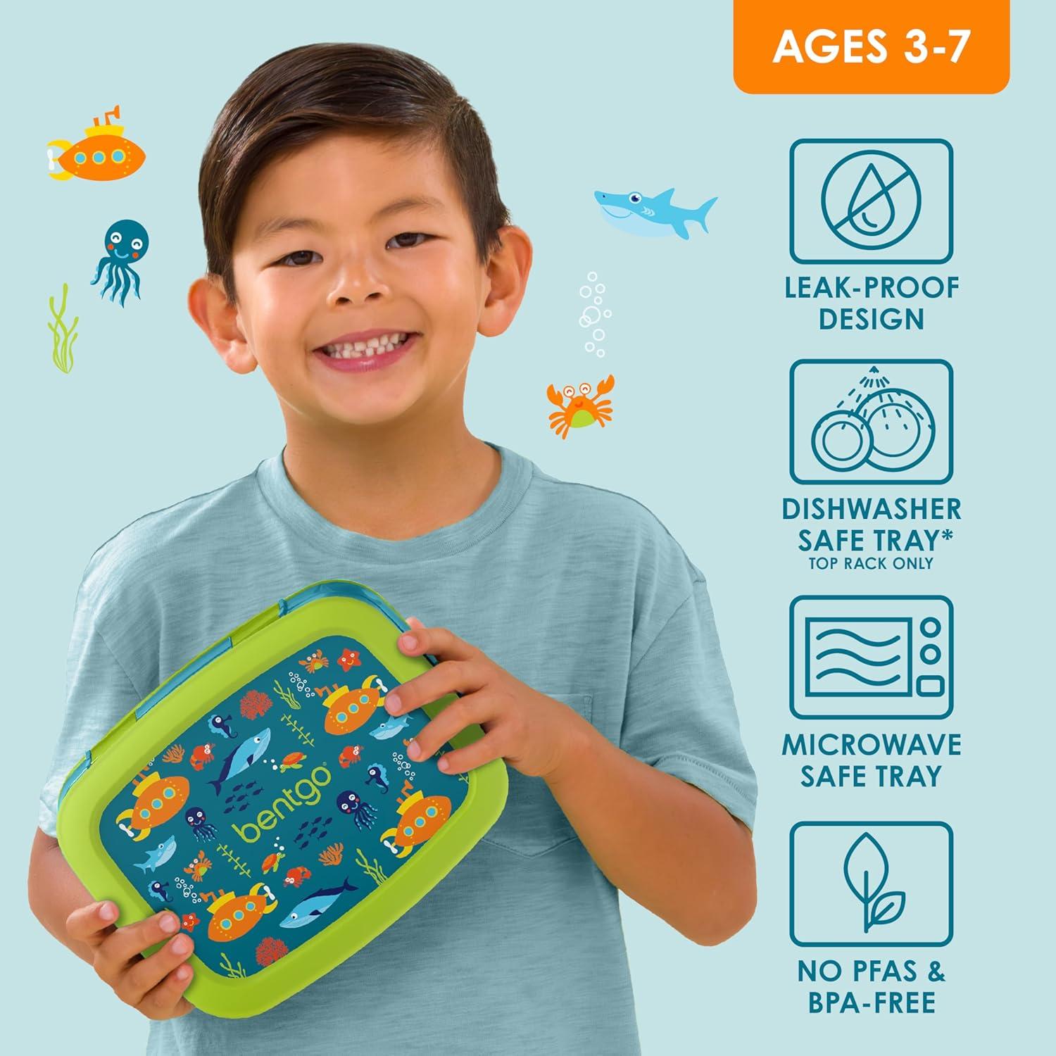 imageBentgo Kids 5Compartment LeakProof BentoStyle Lunch Box Whimsy ampamp Wonder Collection  Ideal for Ages 37 DropProof ampamp Durable Dishwasher Safe ampamp PFAS ampamp BPAFree Materials WavySubmarine