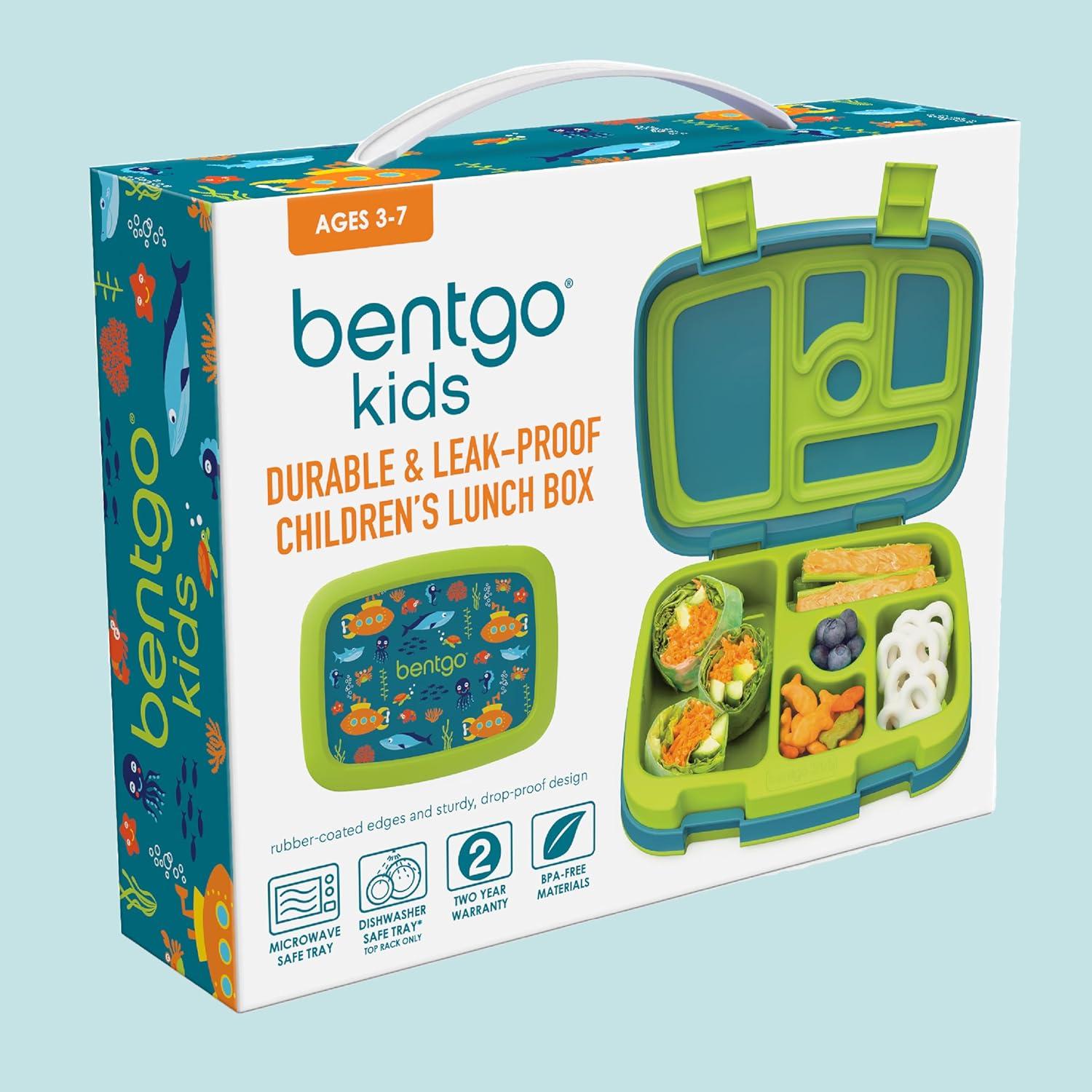 imageBentgo Kids 5Compartment LeakProof BentoStyle Lunch Box Whimsy ampamp Wonder Collection  Ideal for Ages 37 DropProof ampamp Durable Dishwasher Safe ampamp PFAS ampamp BPAFree Materials WavySubmarine