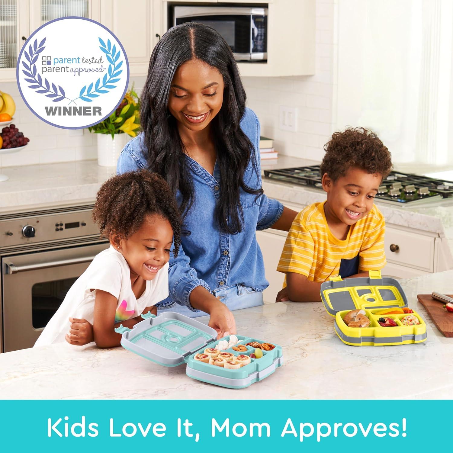 imageBentgo Kids 5Compartment LeakProof BentoStyle Lunch Box Whimsy ampamp Wonder Collection  Ideal for Ages 37 DropProof ampamp Durable Dishwasher Safe ampamp PFAS ampamp BPAFree Materials WavyConstruction Trucks