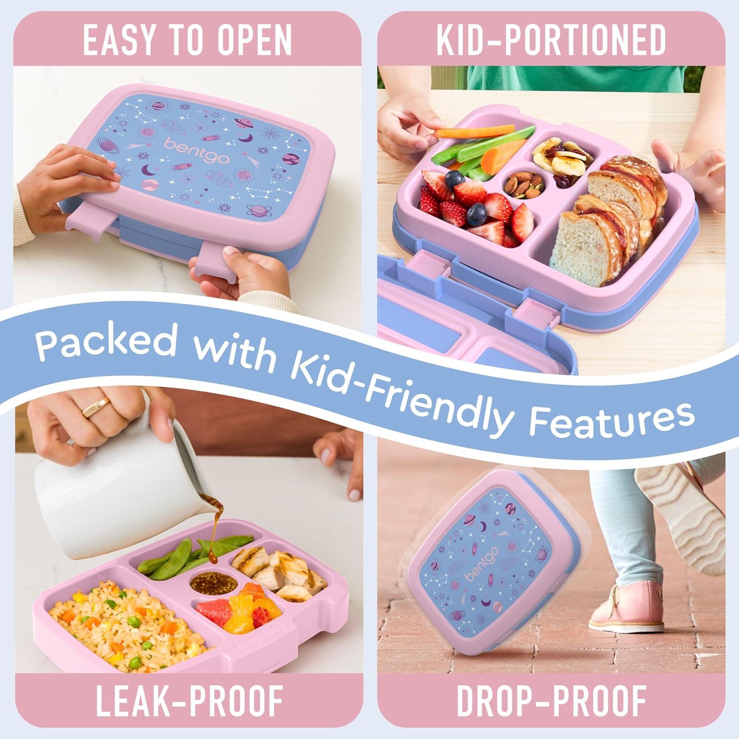 imageBentgo Kids 5Compartment LeakProof BentoStyle Lunch Box Whimsy ampamp Wonder Collection  Ideal for Ages 37 DropProof ampamp Durable Dishwasher Safe ampamp PFAS ampamp BPAFree Materials WavyLavender Galaxy