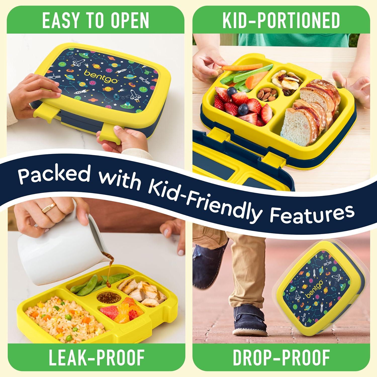 imageBentgo Kids 5Compartment LeakProof BentoStyle Lunch Box Whimsy ampamp Wonder Collection  Ideal for Ages 37 DropProof ampamp Durable Dishwasher Safe ampamp PFAS ampamp BPAFree Materials WavySpace