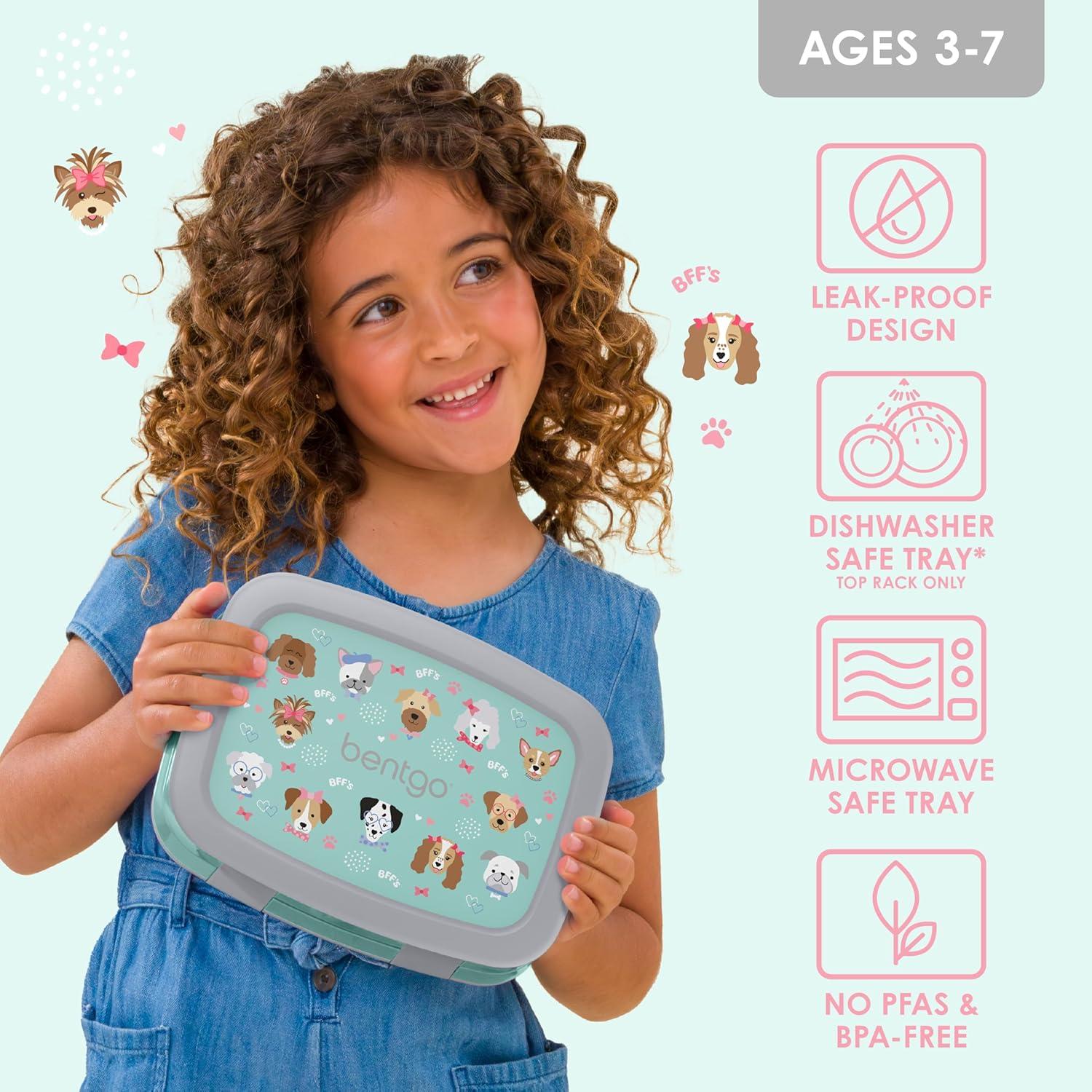 imageBentgo Kids 5Compartment LeakProof BentoStyle Lunch Box Whimsy ampamp Wonder Collection  Ideal for Ages 37 DropProof ampamp Durable Dishwasher Safe ampamp PFAS ampamp BPAFree Materials WavyPuppy Love