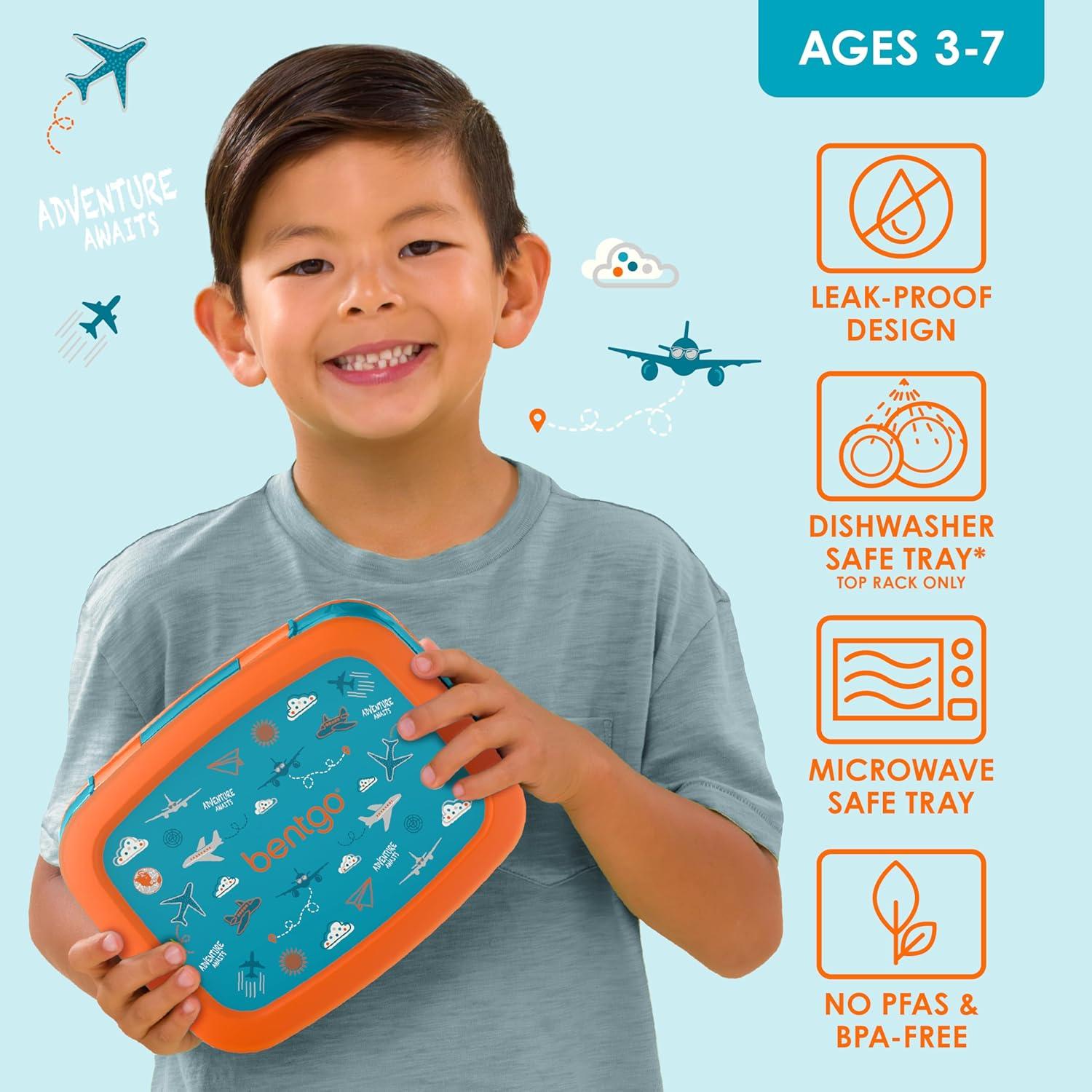 imageBentgo Kids 5Compartment LeakProof BentoStyle Lunch Box Whimsy ampamp Wonder Collection  Ideal for Ages 37 DropProof ampamp Durable Dishwasher Safe ampamp PFAS ampamp BPAFree Materials WavyPlanes