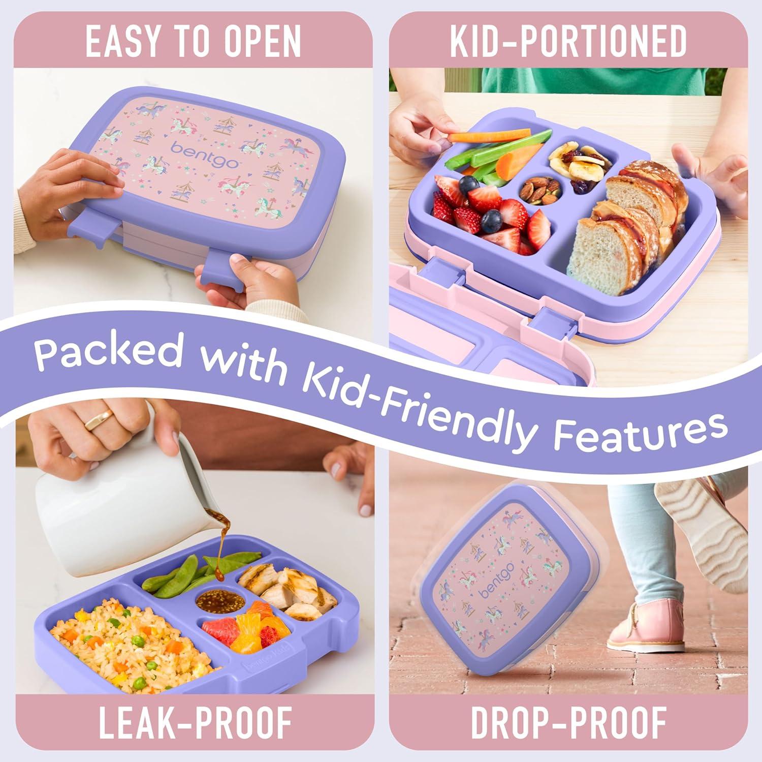 imageBentgo Kids 5Compartment LeakProof BentoStyle Lunch Box Whimsy ampamp Wonder Collection  Ideal for Ages 37 DropProof ampamp Durable Dishwasher Safe ampamp PFAS ampamp BPAFree Materials WavyCarousel Unicorns