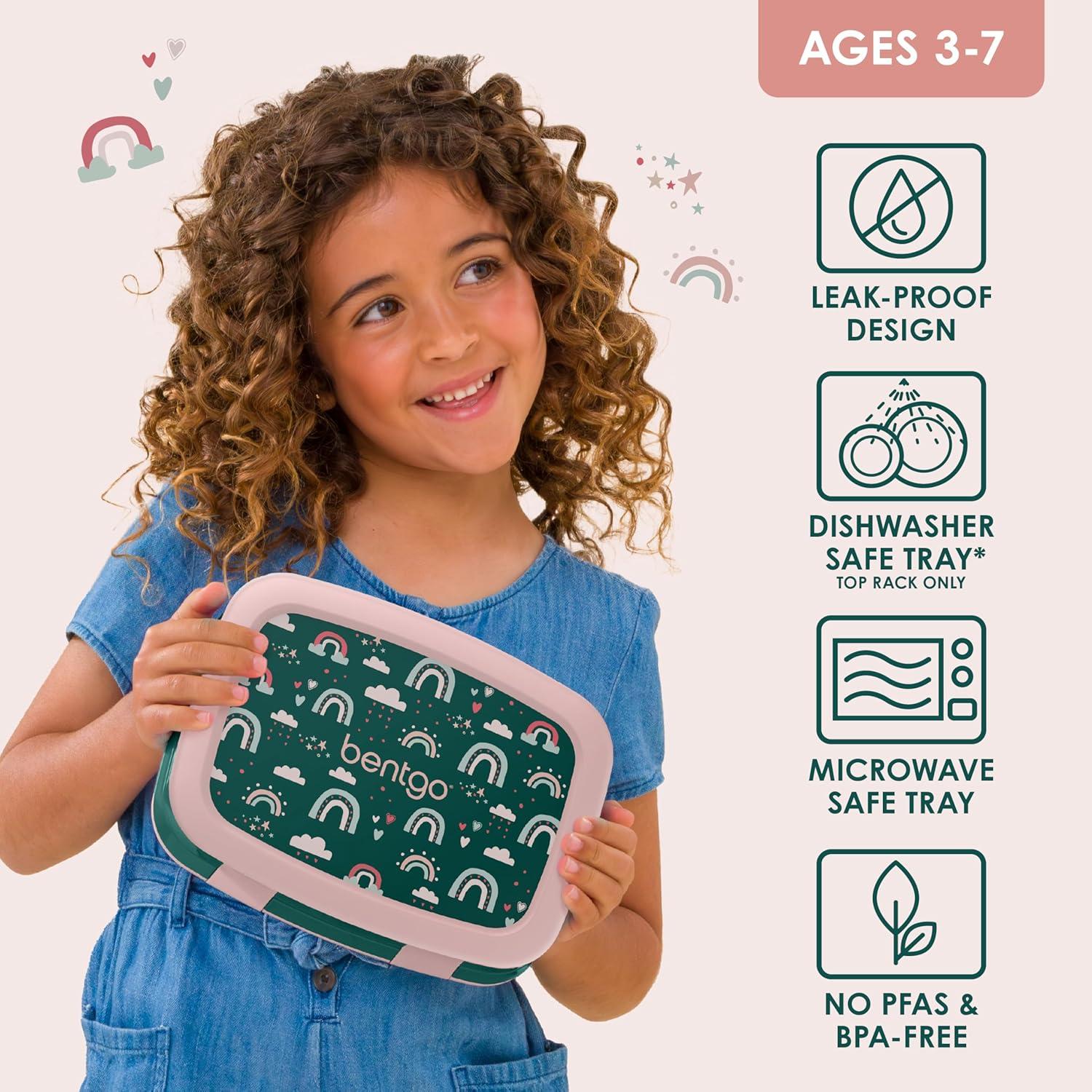 imageBentgo Kids 5Compartment LeakProof BentoStyle Lunch Box Whimsy ampamp Wonder Collection  Ideal for Ages 37 DropProof ampamp Durable Dishwasher Safe ampamp PFAS ampamp BPAFree Materials WavyGreen Rainbow