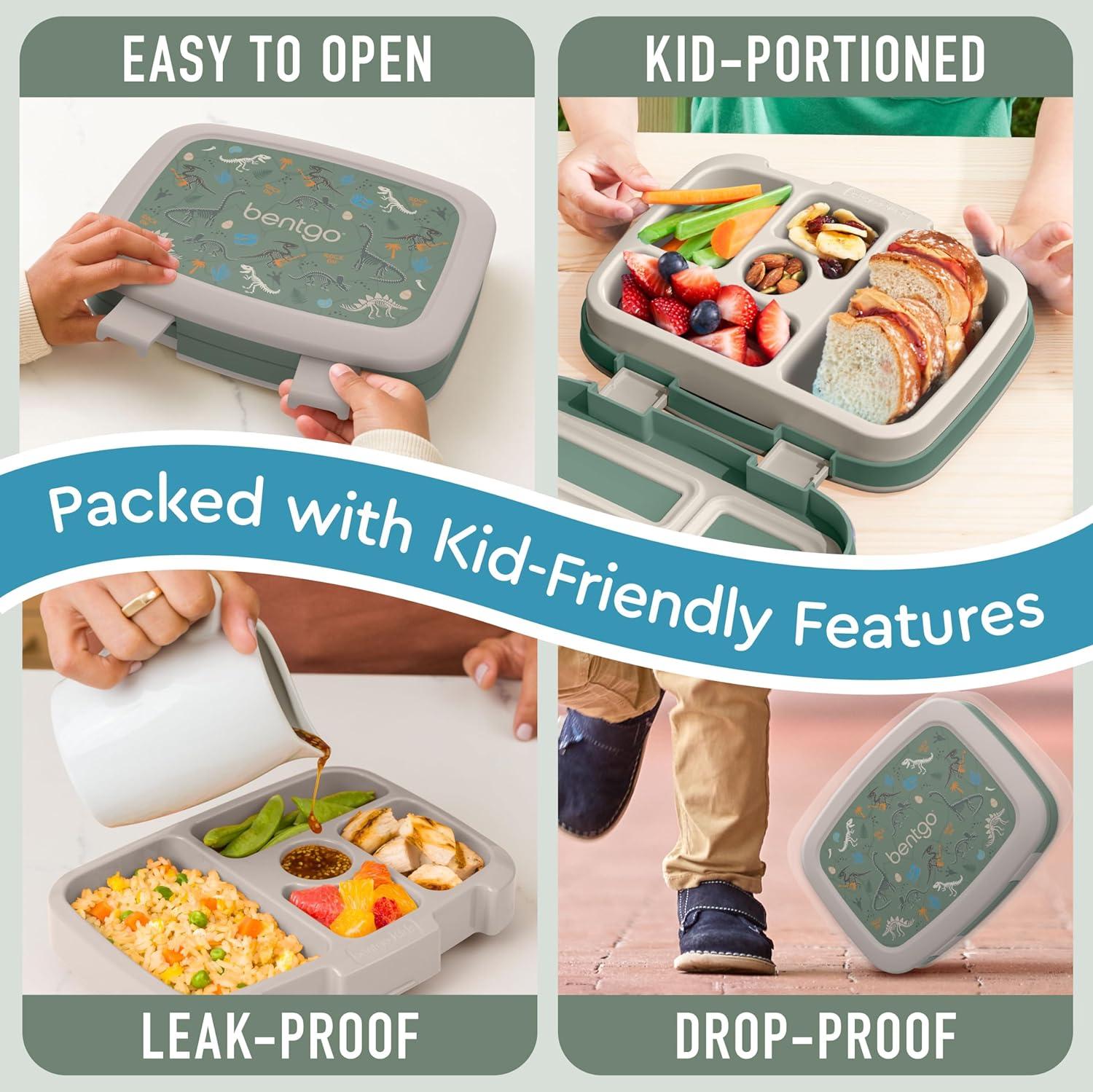 imageBentgo Kids 5Compartment LeakProof BentoStyle Lunch Box Whimsy ampamp Wonder Collection  Ideal for Ages 37 DropProof ampamp Durable Dishwasher Safe ampamp PFAS ampamp BPAFree Materials WavyDino Fossils