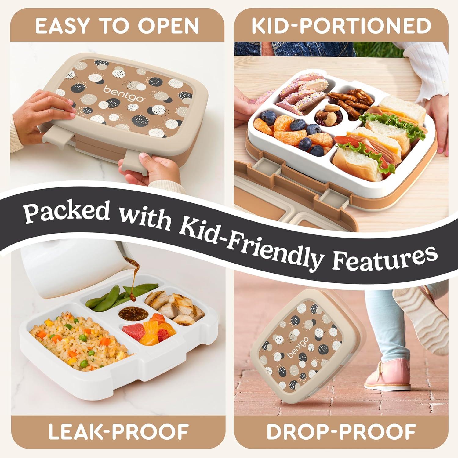 imageBentgo Kids 5Compartment LeakProof BentoStyle Lunch Box Whimsy ampamp Wonder Collection  Ideal for Ages 37 DropProof ampamp Durable Dishwasher Safe ampamp PFAS ampamp BPAFree Materials WavySpots  Dots