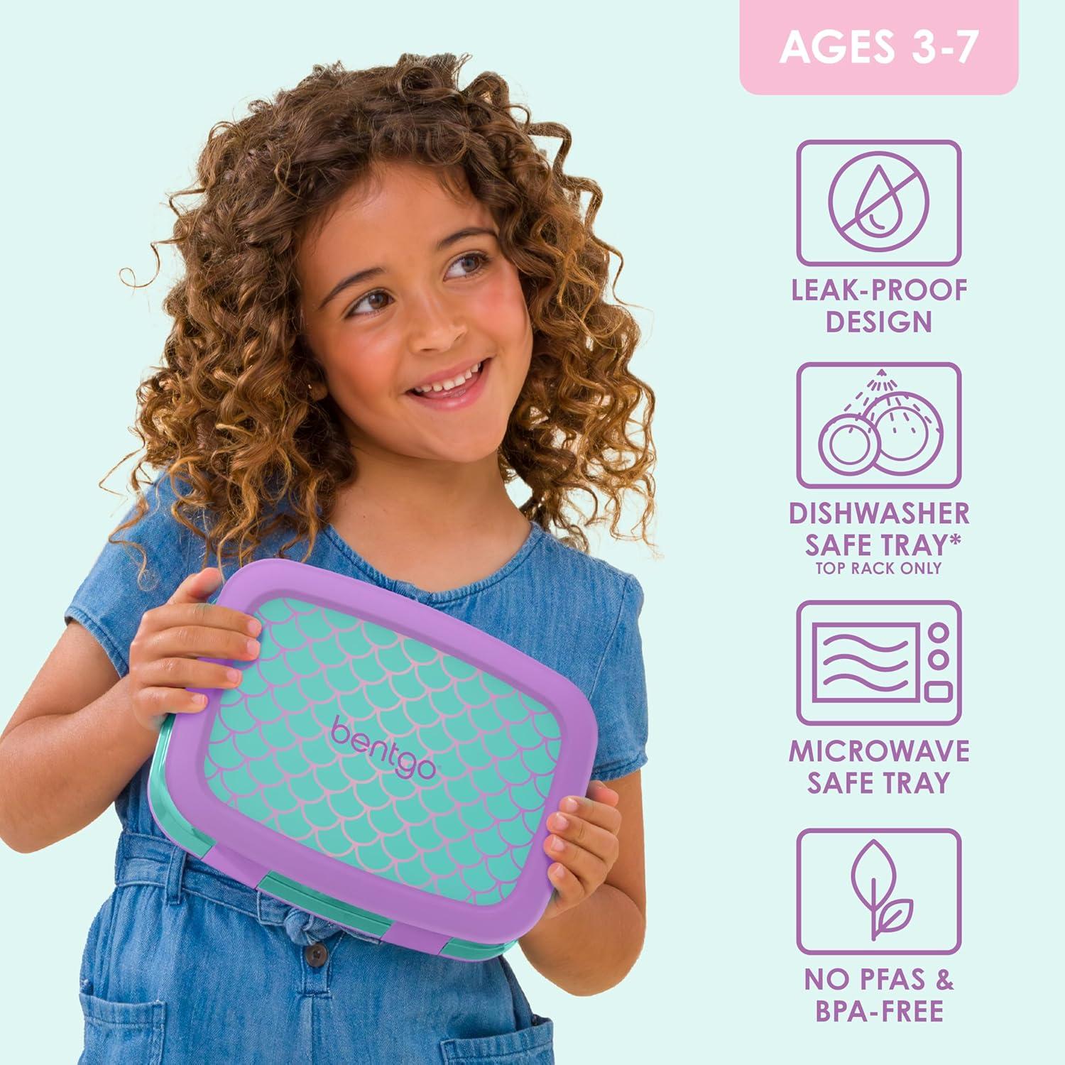 imageBentgo Kids 5Compartment LeakProof BentoStyle Lunch Box Whimsy ampamp Wonder Collection  Ideal for Ages 37 DropProof ampamp Durable Dishwasher Safe ampamp PFAS ampamp BPAFree Materials WavyMermaid Scales