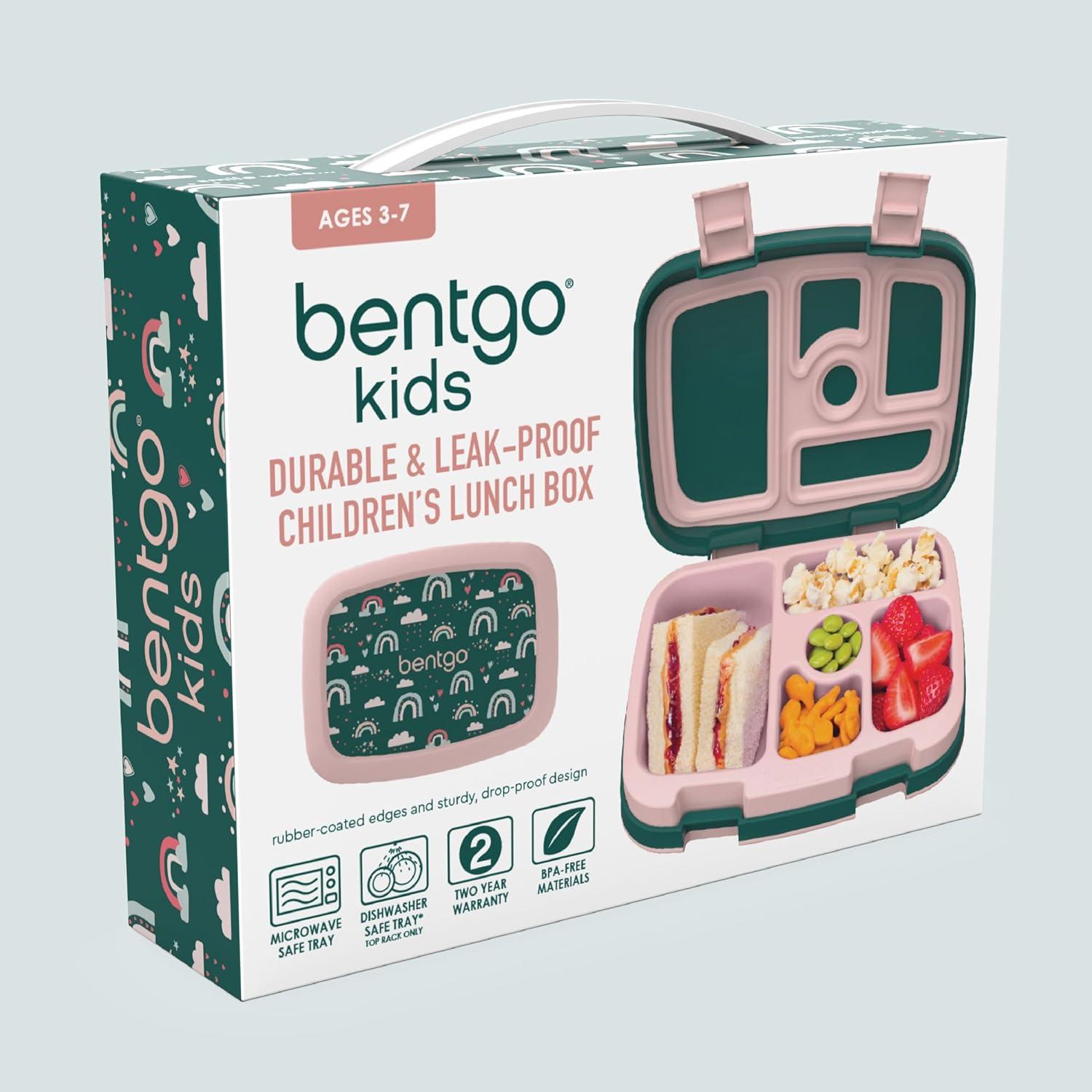 imageBentgo Kids 5Compartment LeakProof BentoStyle Lunch Box Whimsy ampamp Wonder Collection  Ideal for Ages 37 DropProof ampamp Durable Dishwasher Safe ampamp PFAS ampamp BPAFree Materials WavyGreen Rainbow