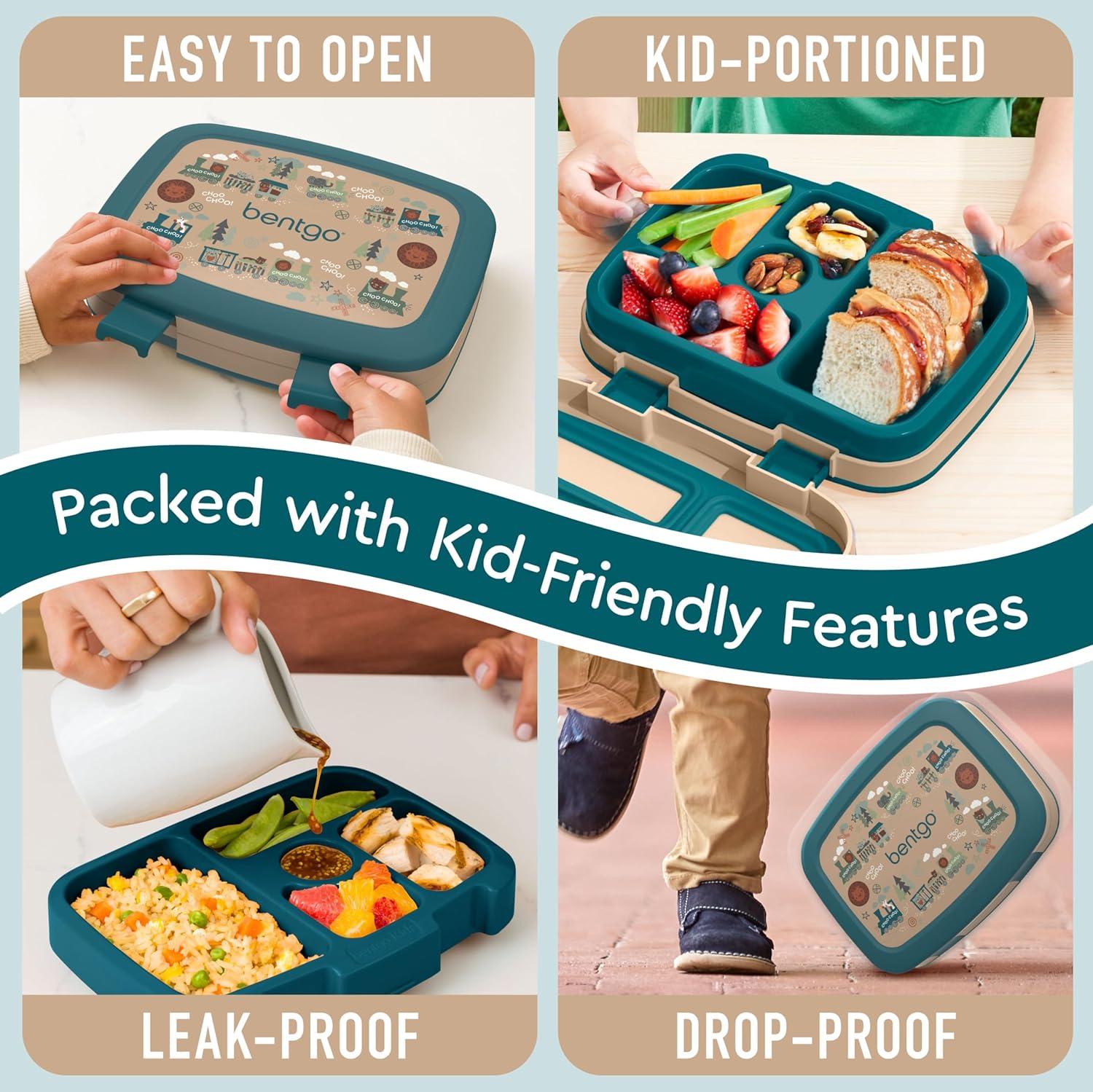 imageBentgo Kids 5Compartment LeakProof BentoStyle Lunch Box Whimsy ampamp Wonder Collection  Ideal for Ages 37 DropProof ampamp Durable Dishwasher Safe ampamp PFAS ampamp BPAFree Materials WavyTrains