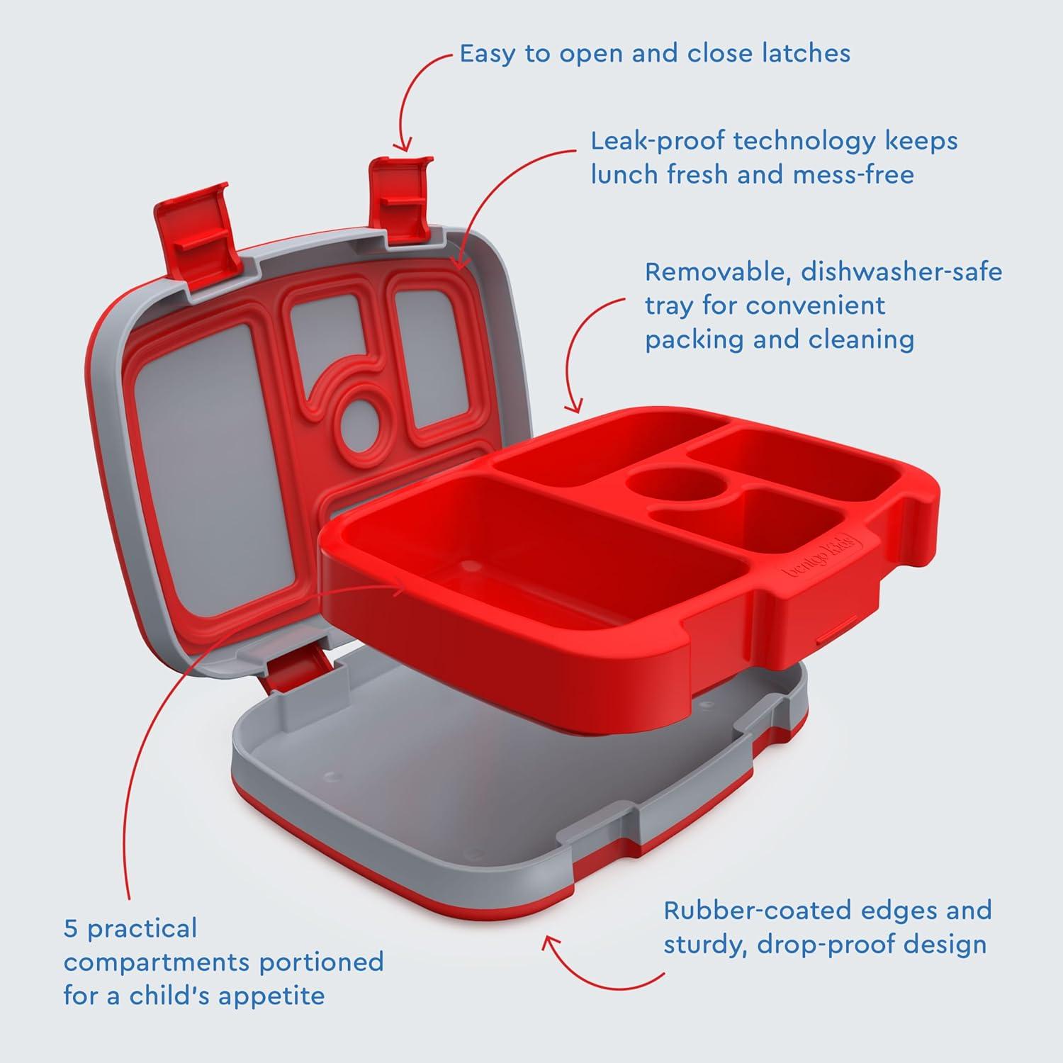 imageBentgo Kids 5Compartment LeakProof BentoStyle Lunch Box Whimsy ampamp Wonder Collection  Ideal for Ages 37 DropProof ampamp Durable Dishwasher Safe ampamp PFAS ampamp BPAFree Materials WavyTrucks