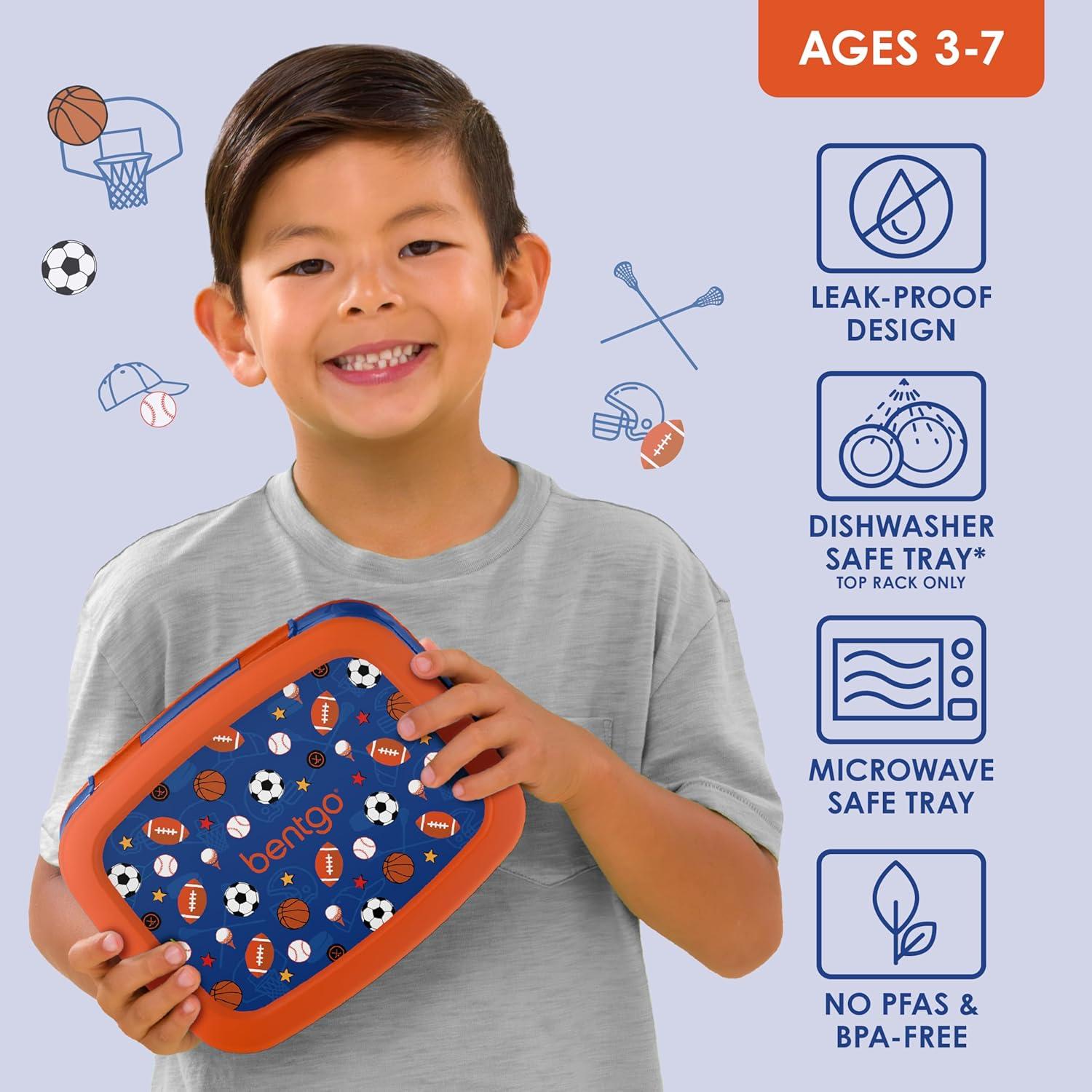 imageBentgo Kids 5Compartment LeakProof BentoStyle Lunch Box Whimsy ampamp Wonder Collection  Ideal for Ages 37 DropProof ampamp Durable Dishwasher Safe ampamp PFAS ampamp BPAFree Materials WavySports
