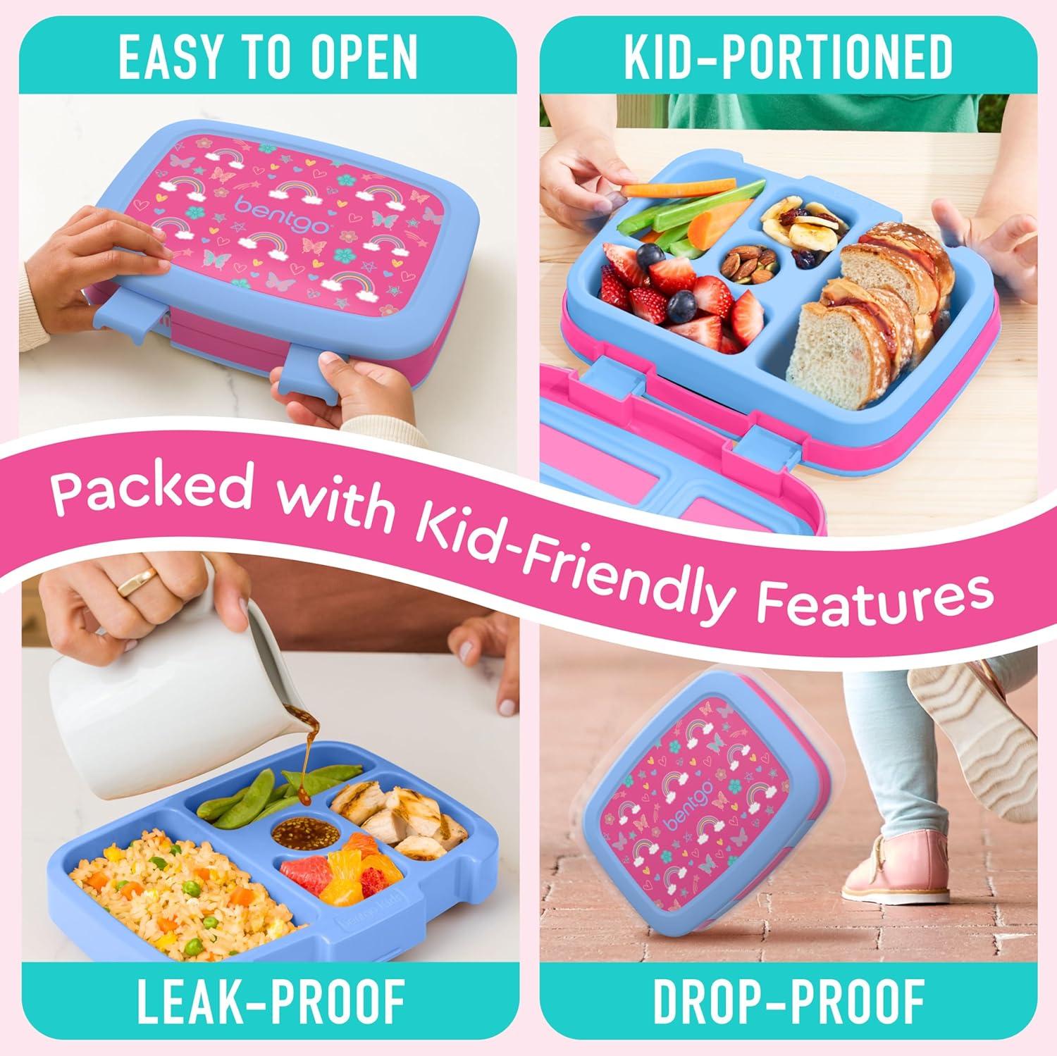 imageBentgo Kids 5Compartment LeakProof BentoStyle Lunch Box Whimsy ampamp Wonder Collection  Ideal for Ages 37 DropProof ampamp Durable Dishwasher Safe ampamp PFAS ampamp BPAFree Materials WavyRainbows and Butterflies