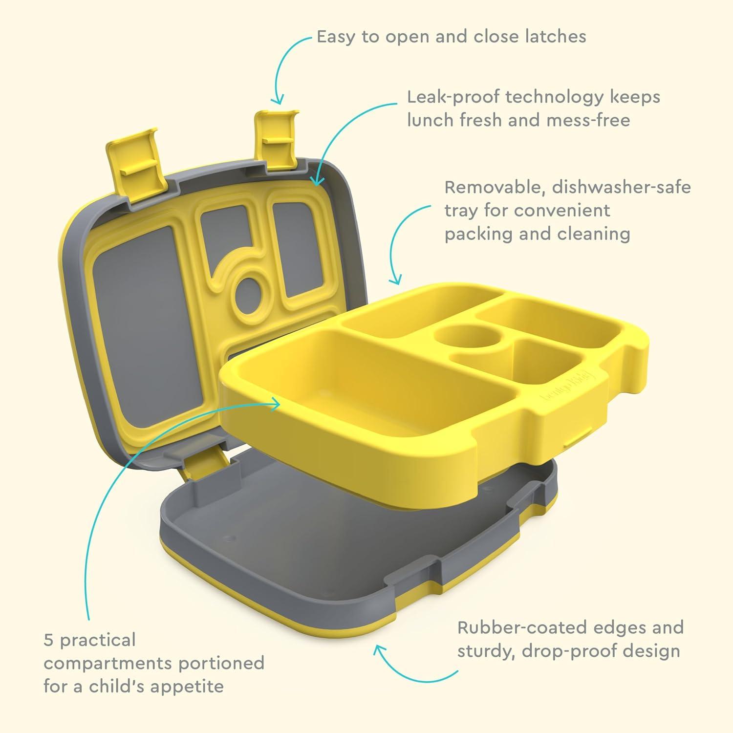 imageBentgo Kids 5Compartment LeakProof BentoStyle Lunch Box Whimsy ampamp Wonder Collection  Ideal for Ages 37 DropProof ampamp Durable Dishwasher Safe ampamp PFAS ampamp BPAFree Materials WavyConstruction Trucks