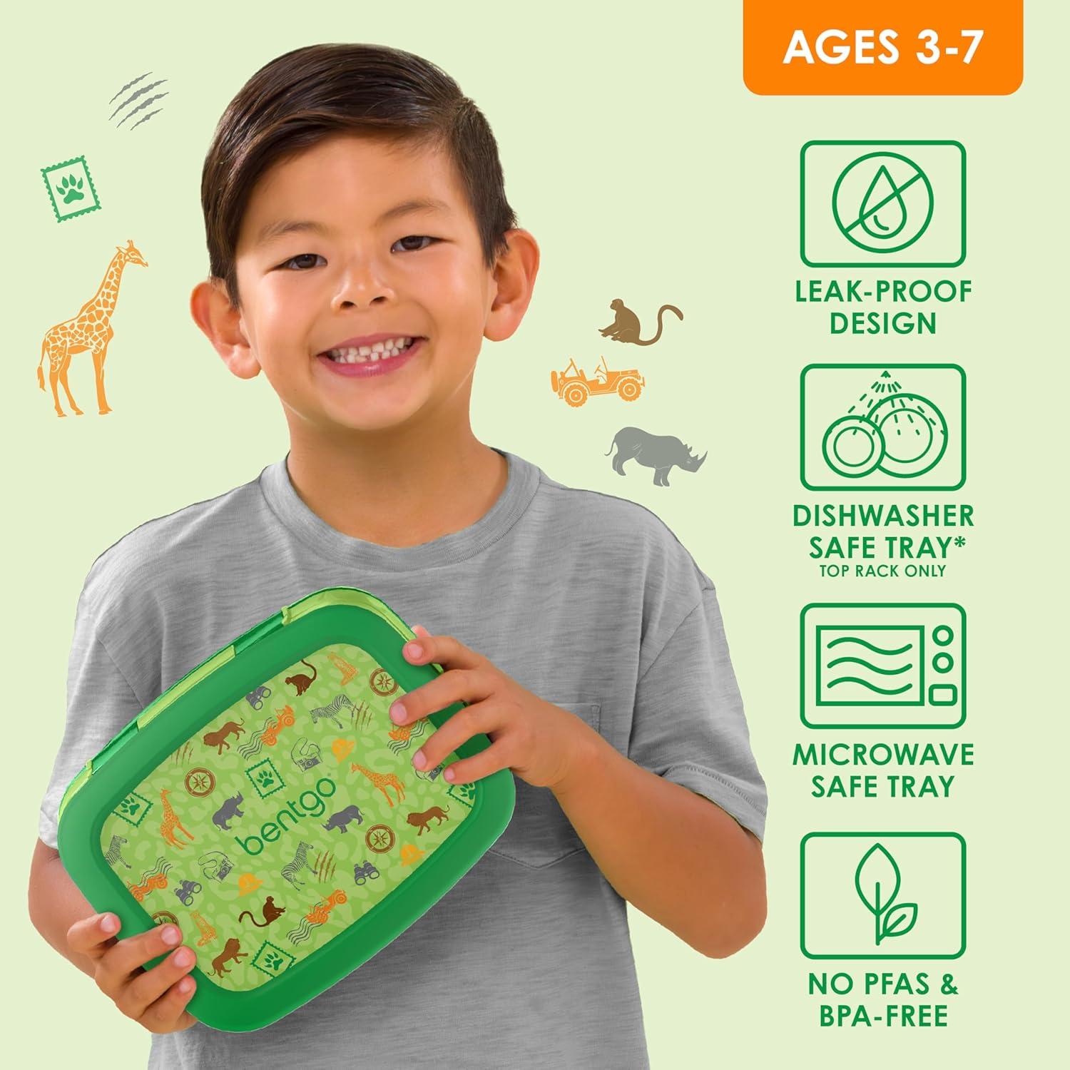 imageBentgo Kids 5Compartment LeakProof BentoStyle Lunch Box Whimsy ampamp Wonder Collection  Ideal for Ages 37 DropProof ampamp Durable Dishwasher Safe ampamp PFAS ampamp BPAFree Materials WavySafari
