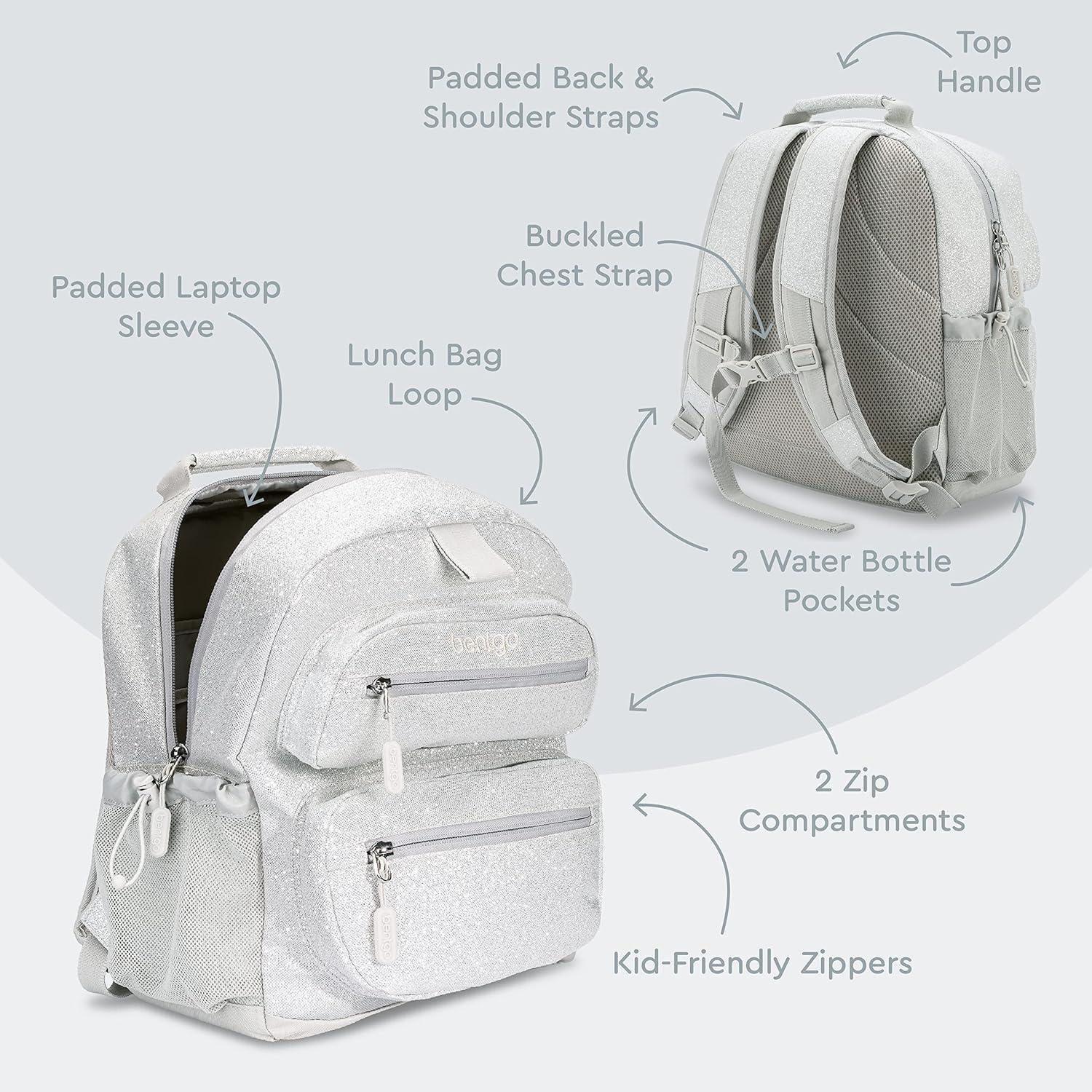 imageBentgo Kids Backpack Whimsy ampamp Wonder Collection  Lightweight 14 for School Travel ampamp Daycare  Ideal for Kids 4 Durable ampamp WaterResistant Roomy Interior Loop for Lunch Bag Checker GradientGlitter Edition  Silver