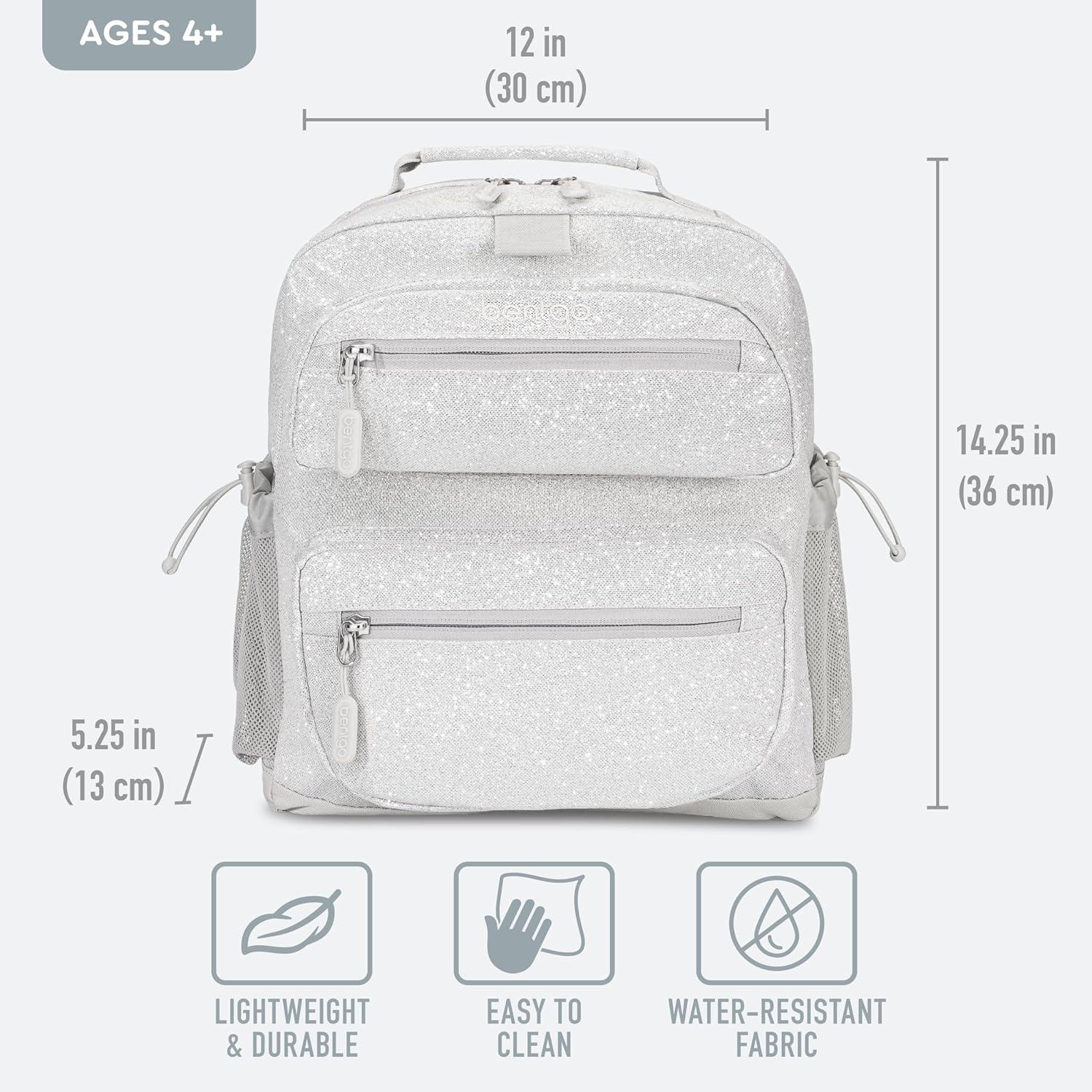 imageBentgo Kids Backpack Whimsy ampamp Wonder Collection  Lightweight 14 for School Travel ampamp Daycare  Ideal for Kids 4 Durable ampamp WaterResistant Roomy Interior Loop for Lunch Bag Checker GradientGlitter Edition  Silver