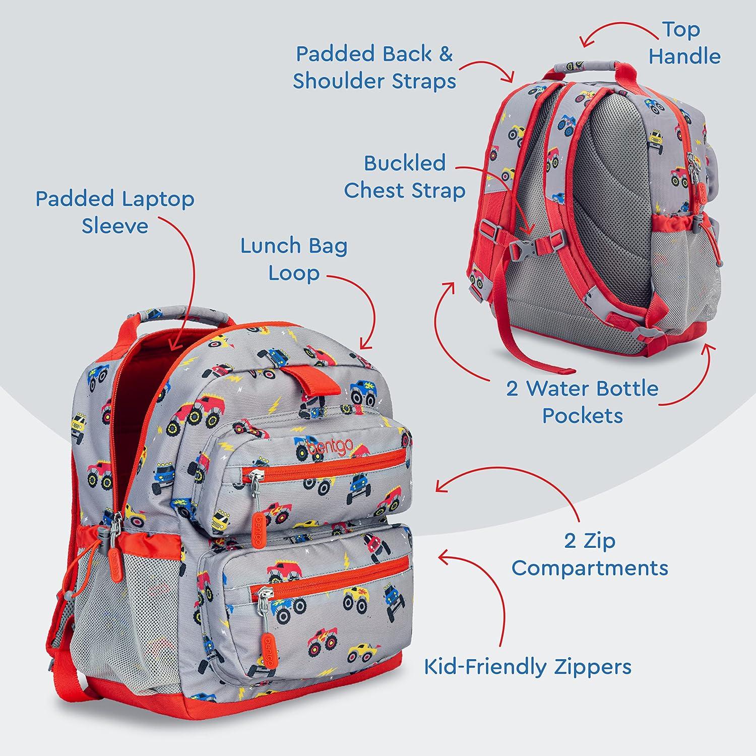 imageBentgo Kids Backpack Whimsy ampamp Wonder Collection  Lightweight 14 for School Travel ampamp Daycare  Ideal for Kids 4 Durable ampamp WaterResistant Roomy Interior Loop for Lunch Bag Checker GradientTrucks