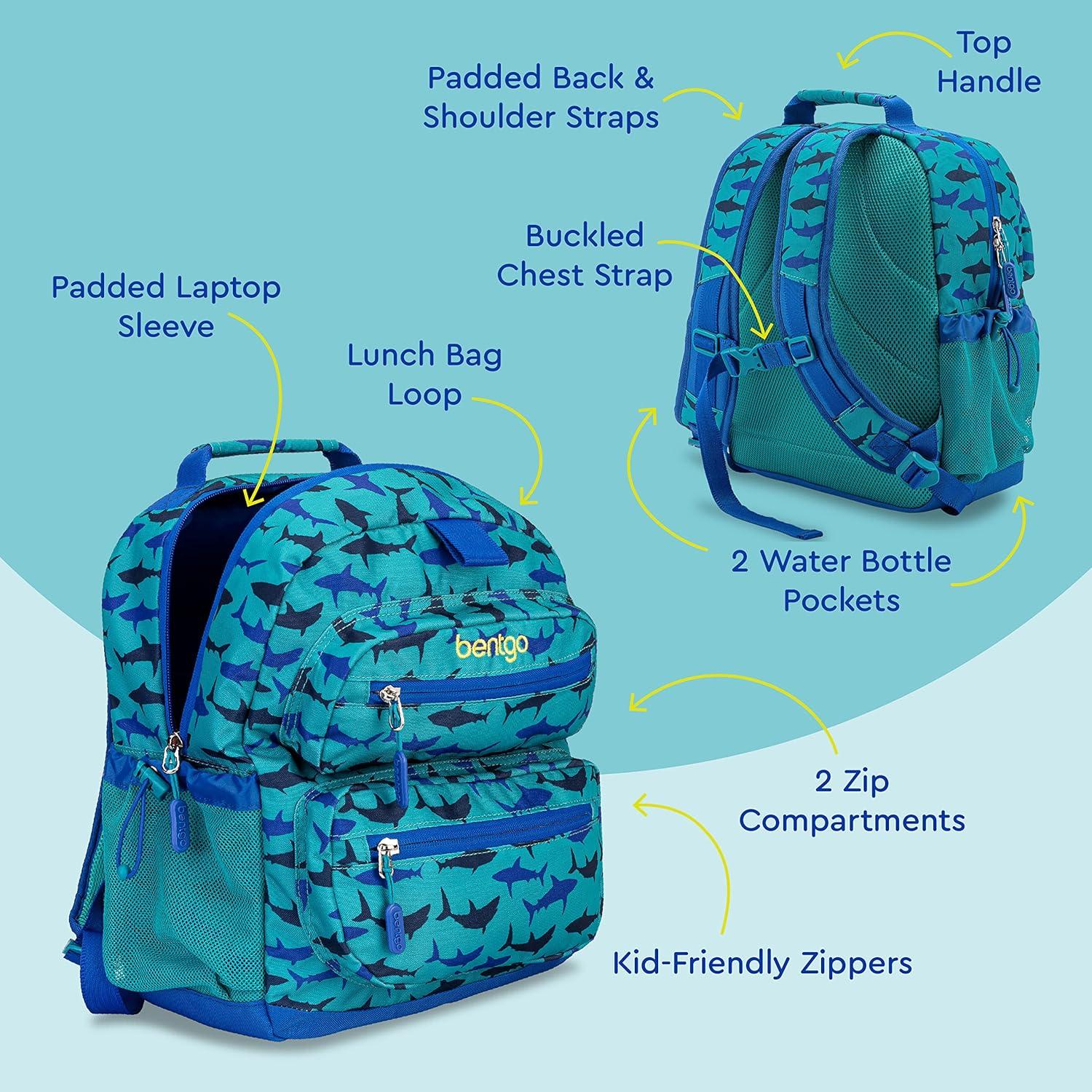 imageBentgo Kids Backpack Whimsy ampamp Wonder Collection  Lightweight 14 for School Travel ampamp Daycare  Ideal for Kids 4 Durable ampamp WaterResistant Roomy Interior Loop for Lunch Bag Checker GradientShark