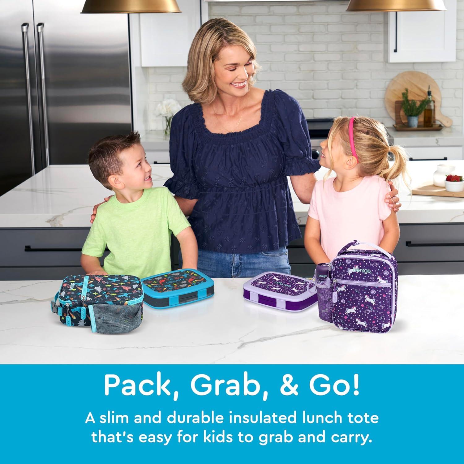 imageBentgo Kids Insulated Lunch Tote  WaterResistant Reusable Lightweight ampamp Durable Lunch Bag with Water Bottle Holder ampamp Mesh Pocket Fits Lunch Box ampamp Water Bottle  Ideal for Ages 3 RainbowDinosaur