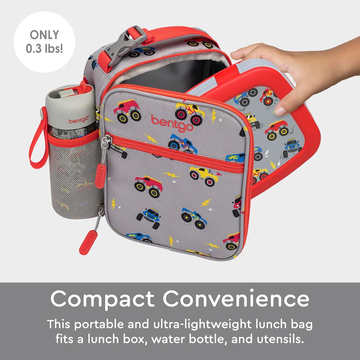 imageBentgo Kids Insulated Lunch Tote  WaterResistant Reusable Lightweight ampamp Durable Lunch Bag with Water Bottle Holder ampamp Mesh Pocket Fits Lunch Box ampamp Water Bottle  Ideal for Ages 3 RainbowTrucks
