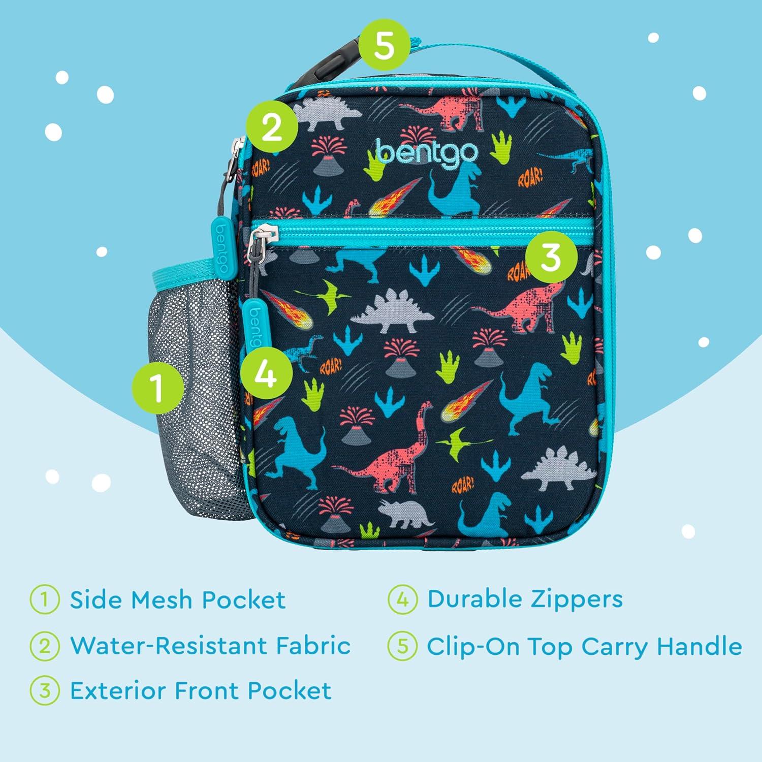 imageBentgo Kids Insulated Lunch Tote  WaterResistant Reusable Lightweight ampamp Durable Lunch Bag with Water Bottle Holder ampamp Mesh Pocket Fits Lunch Box ampamp Water Bottle  Ideal for Ages 3 RainbowDinosaur