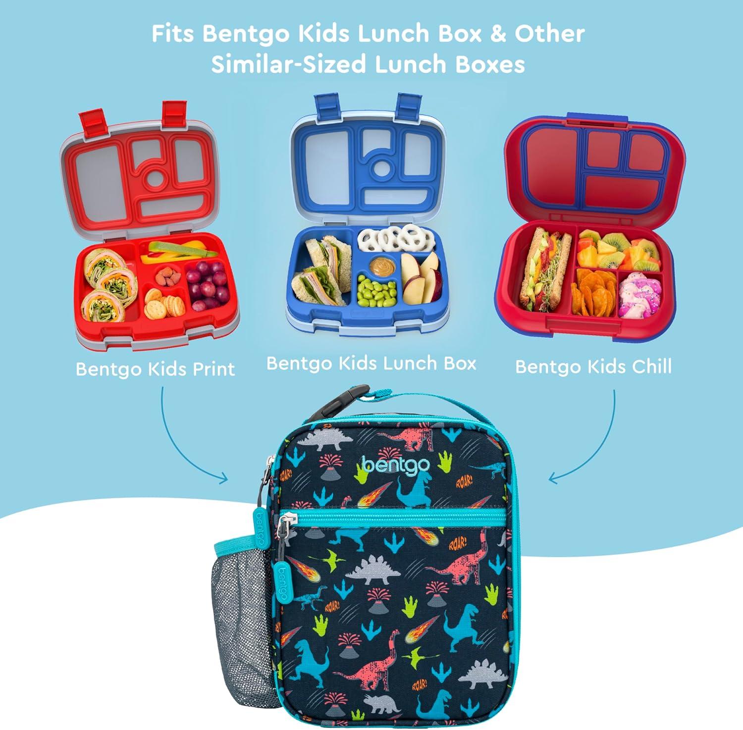 imageBentgo Kids Insulated Lunch Tote  WaterResistant Reusable Lightweight ampamp Durable Lunch Bag with Water Bottle Holder ampamp Mesh Pocket Fits Lunch Box ampamp Water Bottle  Ideal for Ages 3 RainbowDinosaur