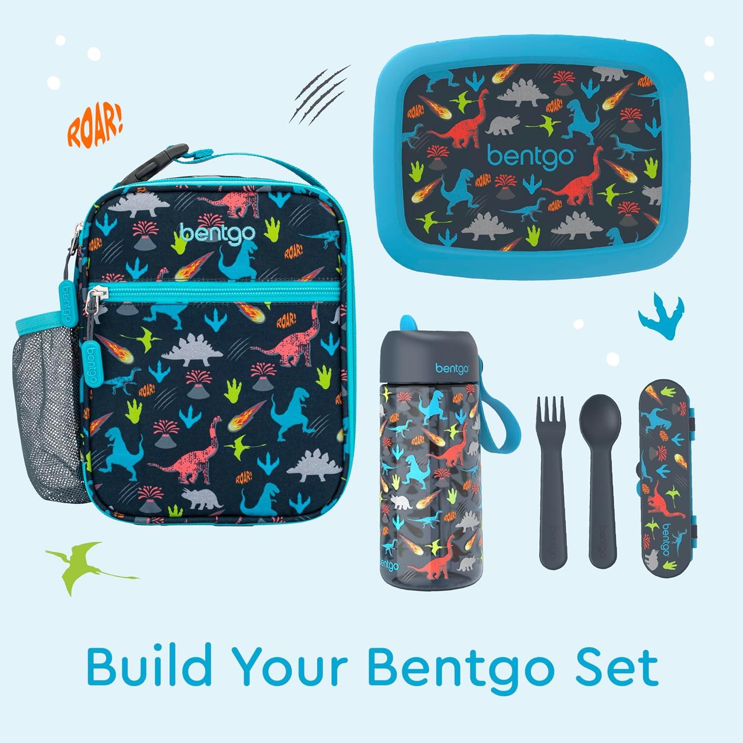 imageBentgo Kids Insulated Lunch Tote  WaterResistant Reusable Lightweight ampamp Durable Lunch Bag with Water Bottle Holder ampamp Mesh Pocket Fits Lunch Box ampamp Water Bottle  Ideal for Ages 3 RainbowDinosaur