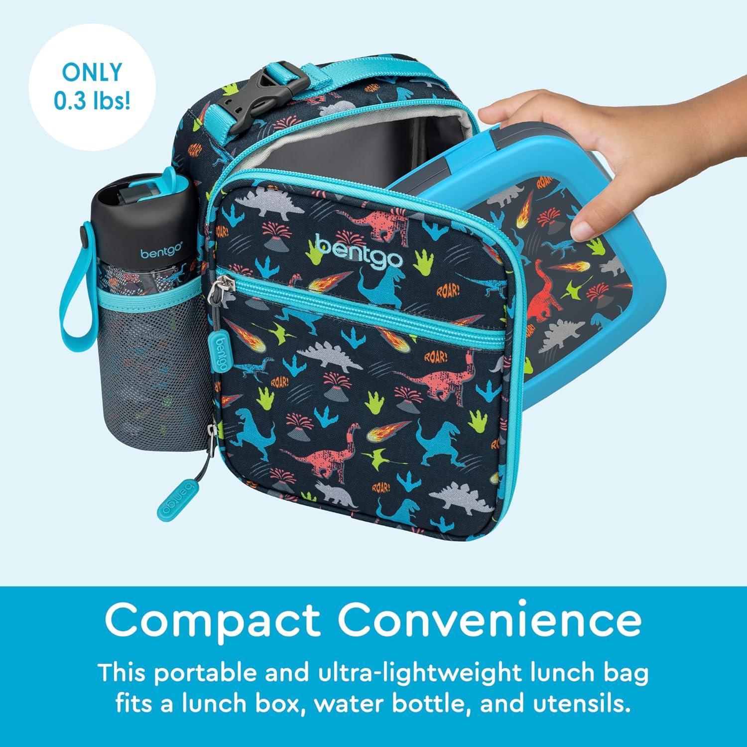 imageBentgo Kids Insulated Lunch Tote  WaterResistant Reusable Lightweight ampamp Durable Lunch Bag with Water Bottle Holder ampamp Mesh Pocket Fits Lunch Box ampamp Water Bottle  Ideal for Ages 3 RainbowDinosaur