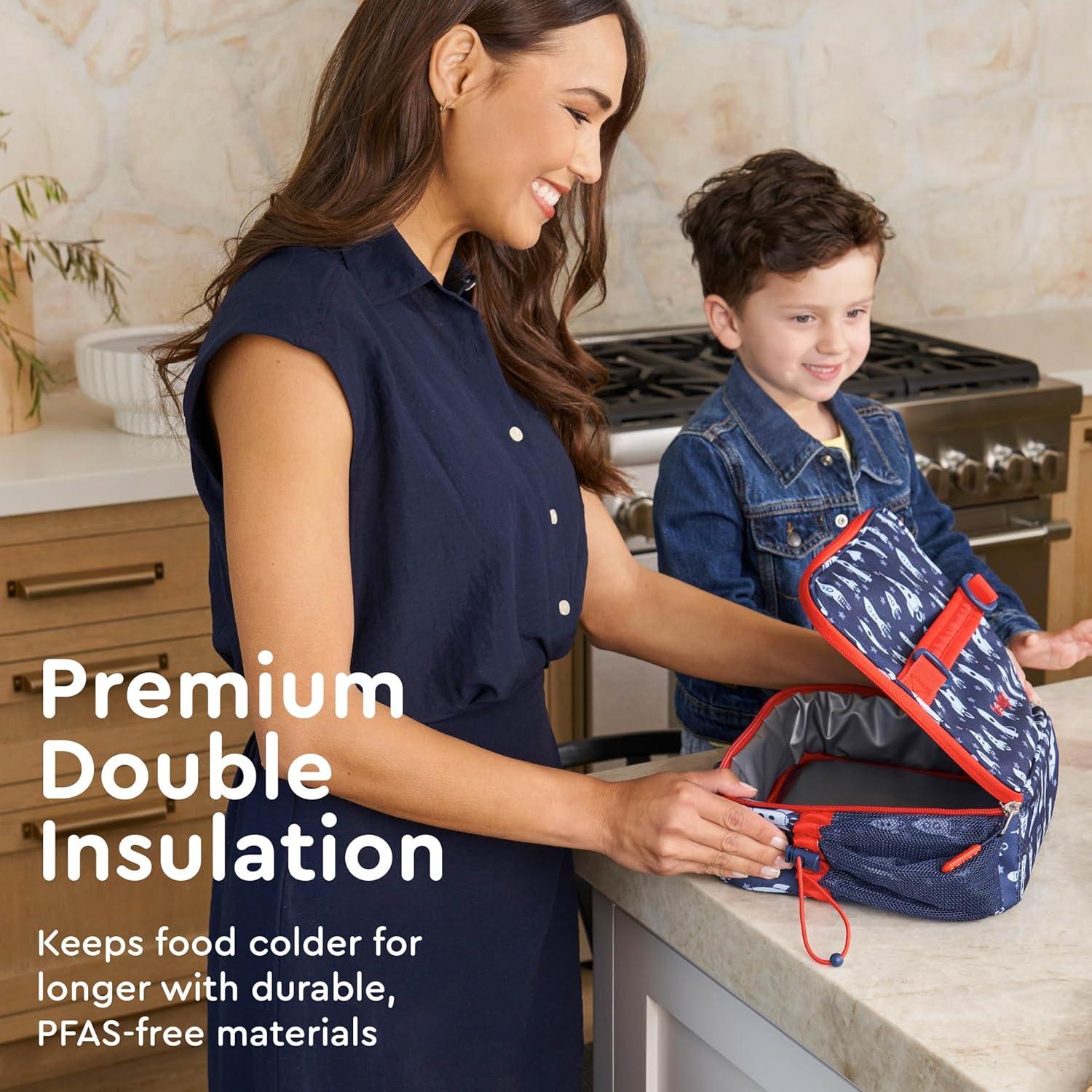 imageBentgo Kids Lunch Bag Whimsy ampamp Wonder Collection  Durable DoubleInsulated Lunch Bag for Kids 3 Holds Lunch BoxWater BottleSnacks WaterResistant Fabric ampamp Zip Pockets Starry SprinkleRocket