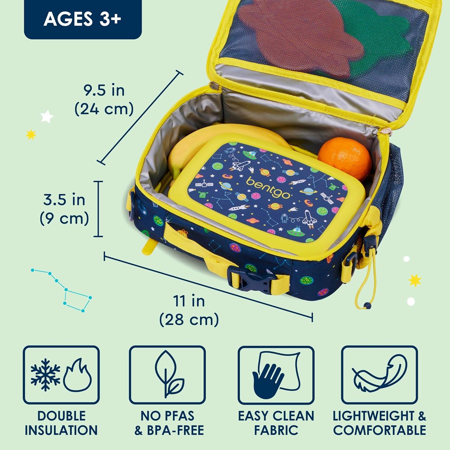 imageBentgo Kids Lunch Bag Whimsy ampamp Wonder Collection  Durable DoubleInsulated Lunch Bag for Kids 3 Holds Lunch BoxWater BottleSnacks WaterResistant Fabric ampamp Zip Pockets Starry SprinkleSpace