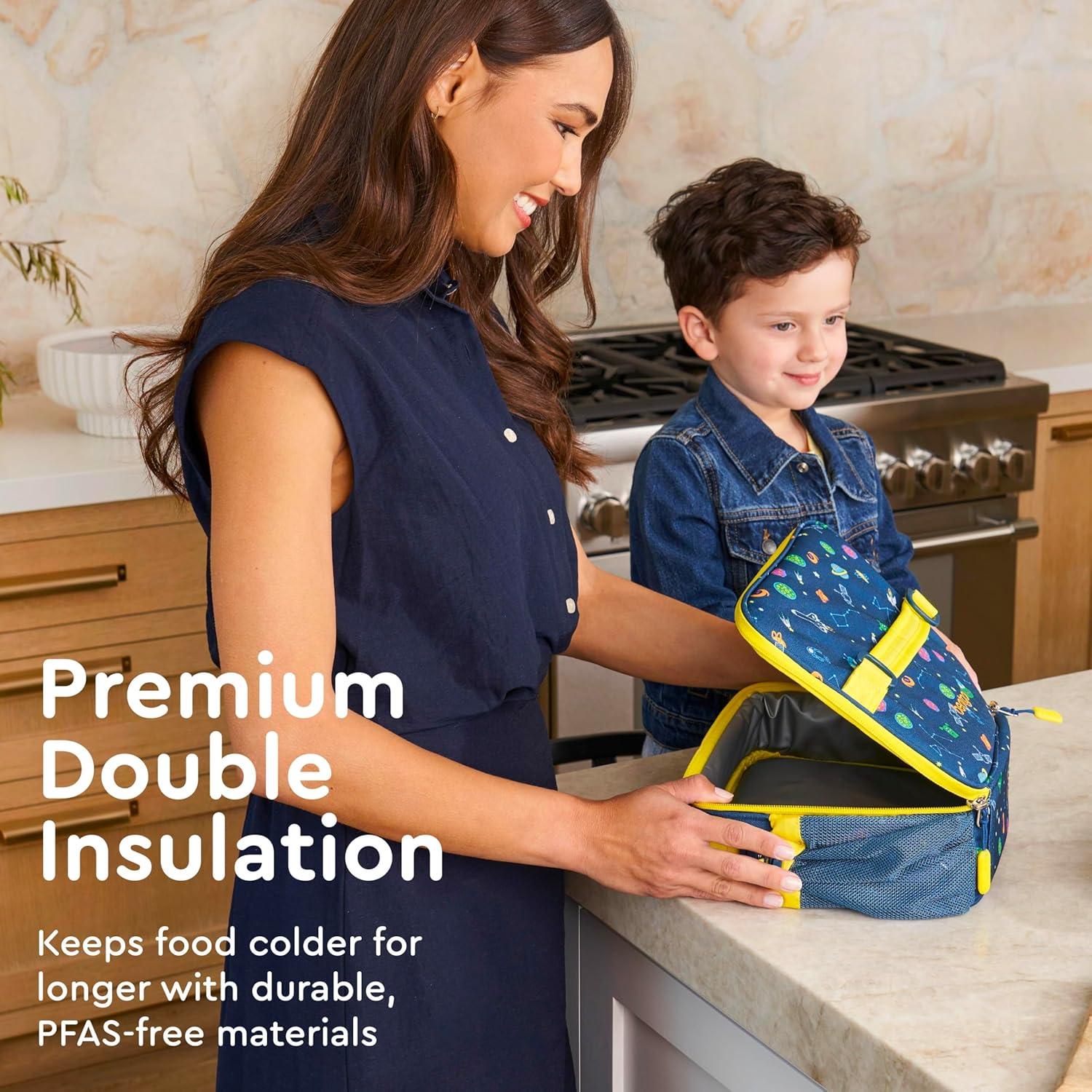 imageBentgo Kids Lunch Bag Whimsy ampamp Wonder Collection  Durable DoubleInsulated Lunch Bag for Kids 3 Holds Lunch BoxWater BottleSnacks WaterResistant Fabric ampamp Zip Pockets Starry SprinkleSpace