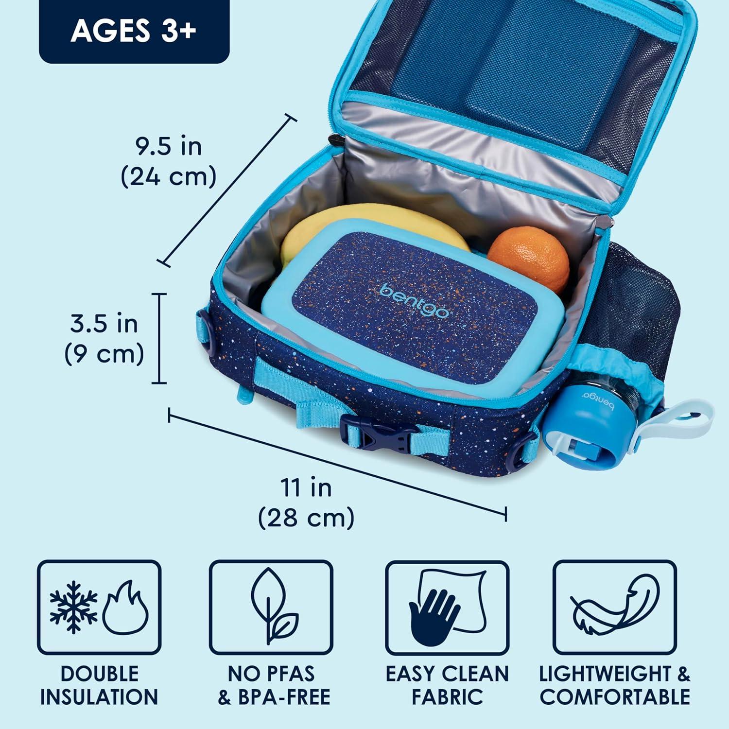 imageBentgo Kids Lunch Bag Whimsy ampamp Wonder Collection  Durable DoubleInsulated Lunch Bag for Kids 3 Holds Lunch BoxWater BottleSnacks WaterResistant Fabric ampamp Zip Pockets Starry SprinkleConfetti Edition  Abyss Blue