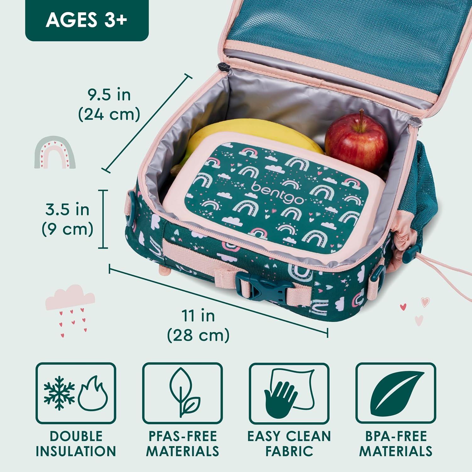imageBentgo Kids Lunch Bag Whimsy ampamp Wonder Collection  Durable DoubleInsulated Lunch Bag for Kids 3 Holds Lunch BoxWater BottleSnacks WaterResistant Fabric ampamp Zip Pockets Starry SprinkleGreen Rainbow
