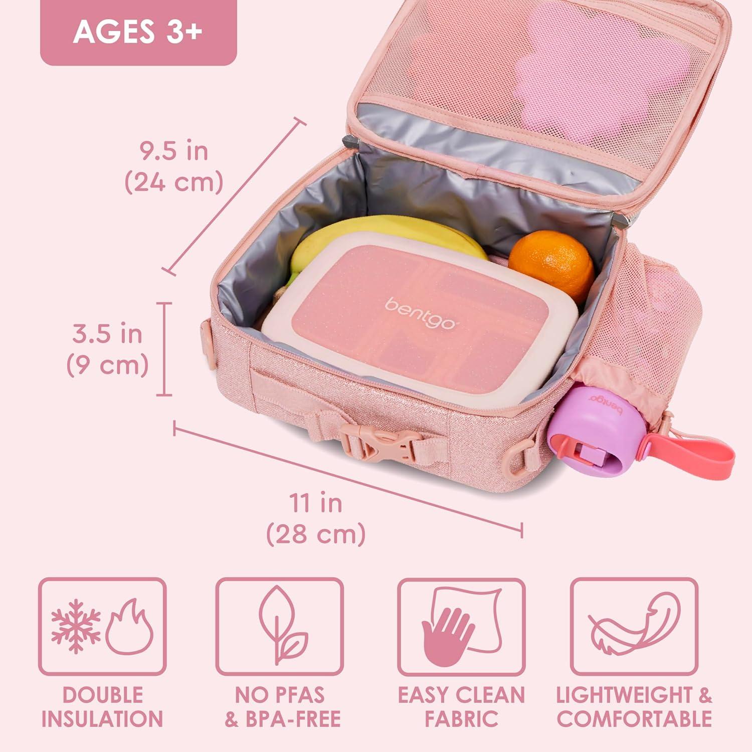imageBentgo Kids Lunch Bag Whimsy ampamp Wonder Collection  Durable DoubleInsulated Lunch Bag for Kids 3 Holds Lunch BoxWater BottleSnacks WaterResistant Fabric ampamp Zip Pockets Starry SprinkleGlitter Edition  Petal Pink