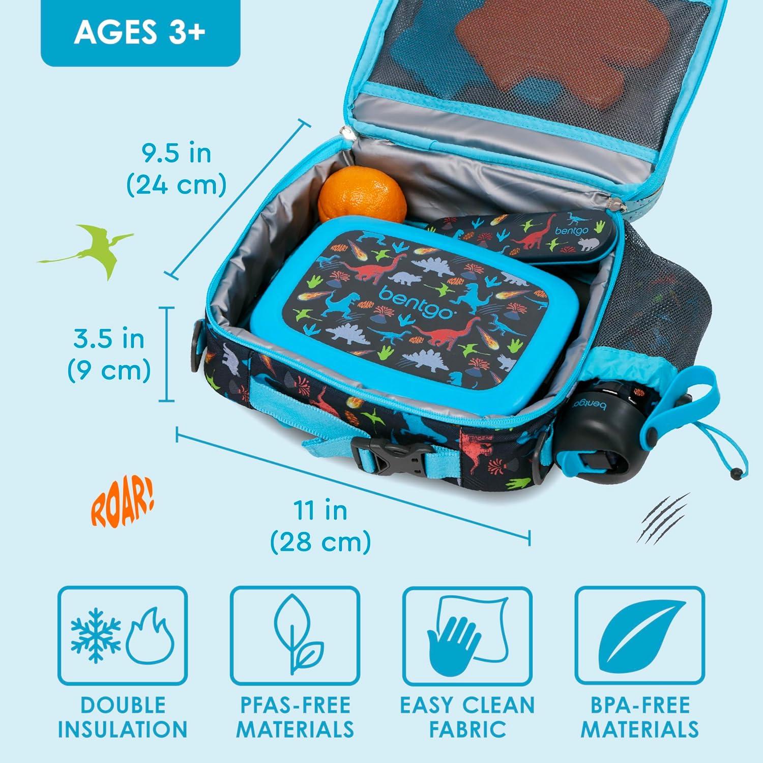 imageBentgo Kids Lunch Bag Whimsy ampamp Wonder Collection  Durable DoubleInsulated Lunch Bag for Kids 3 Holds Lunch BoxWater BottleSnacks WaterResistant Fabric ampamp Zip Pockets Starry SprinkleDinosaur