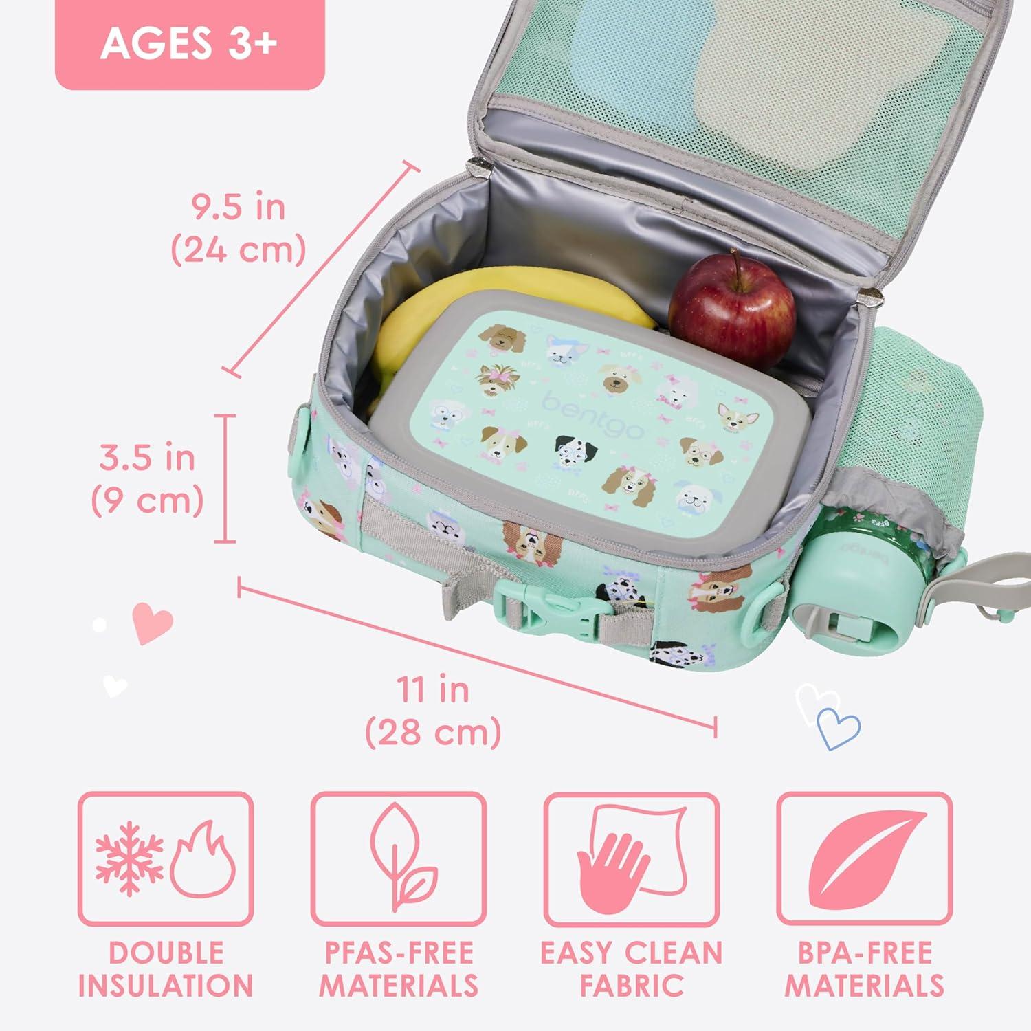 imageBentgo Kids Lunch Bag Whimsy ampamp Wonder Collection  Durable DoubleInsulated Lunch Bag for Kids 3 Holds Lunch BoxWater BottleSnacks WaterResistant Fabric ampamp Zip Pockets Starry SprinklePuppy Love
