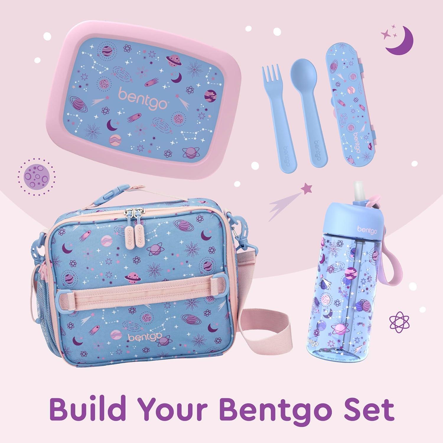 imageBentgo Kids Lunch Bag Whimsy ampamp Wonder Collection  Durable DoubleInsulated Lunch Bag for Kids 3 Holds Lunch BoxWater BottleSnacks WaterResistant Fabric ampamp Zip Pockets Starry SprinkleLavender Galaxy