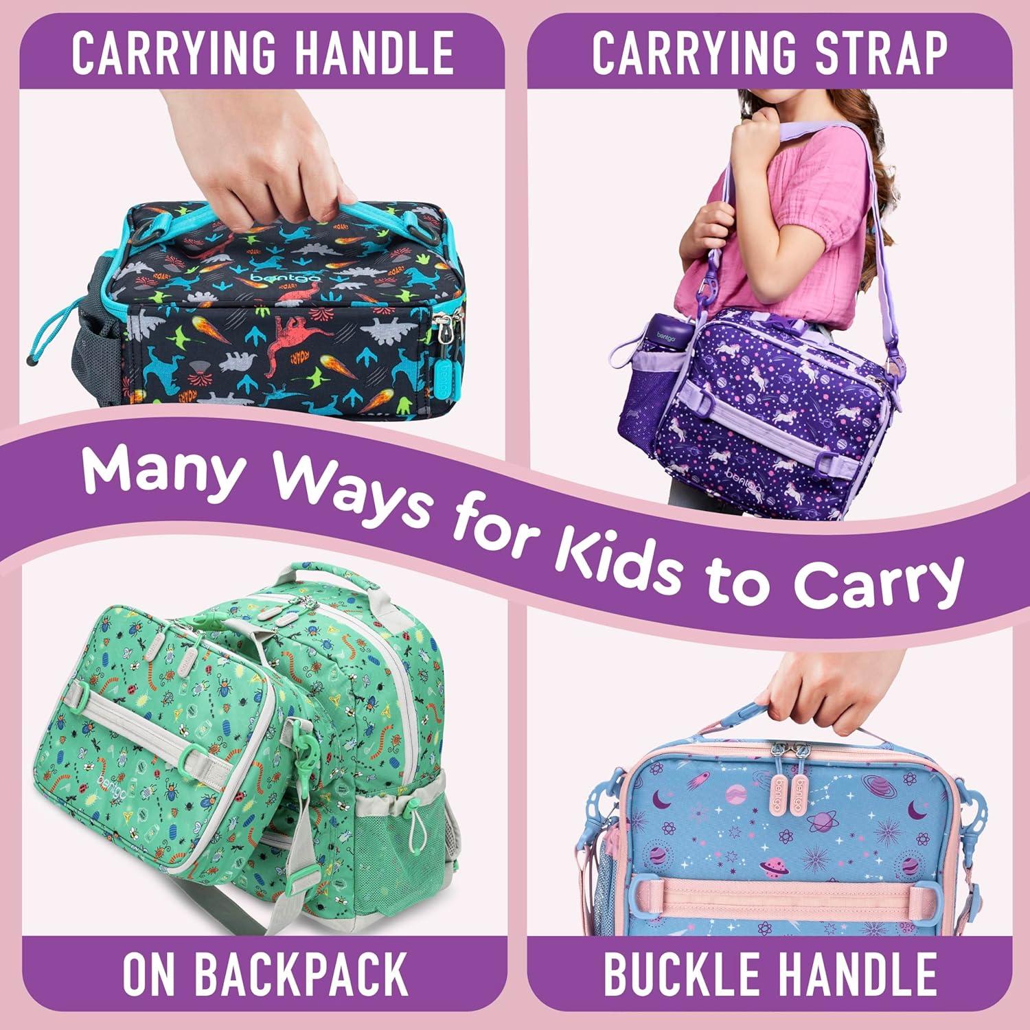 imageBentgo Kids Lunch Bag Whimsy ampamp Wonder Collection  Durable DoubleInsulated Lunch Bag for Kids 3 Holds Lunch BoxWater BottleSnacks WaterResistant Fabric ampamp Zip Pockets Starry SprinkleLavender Galaxy