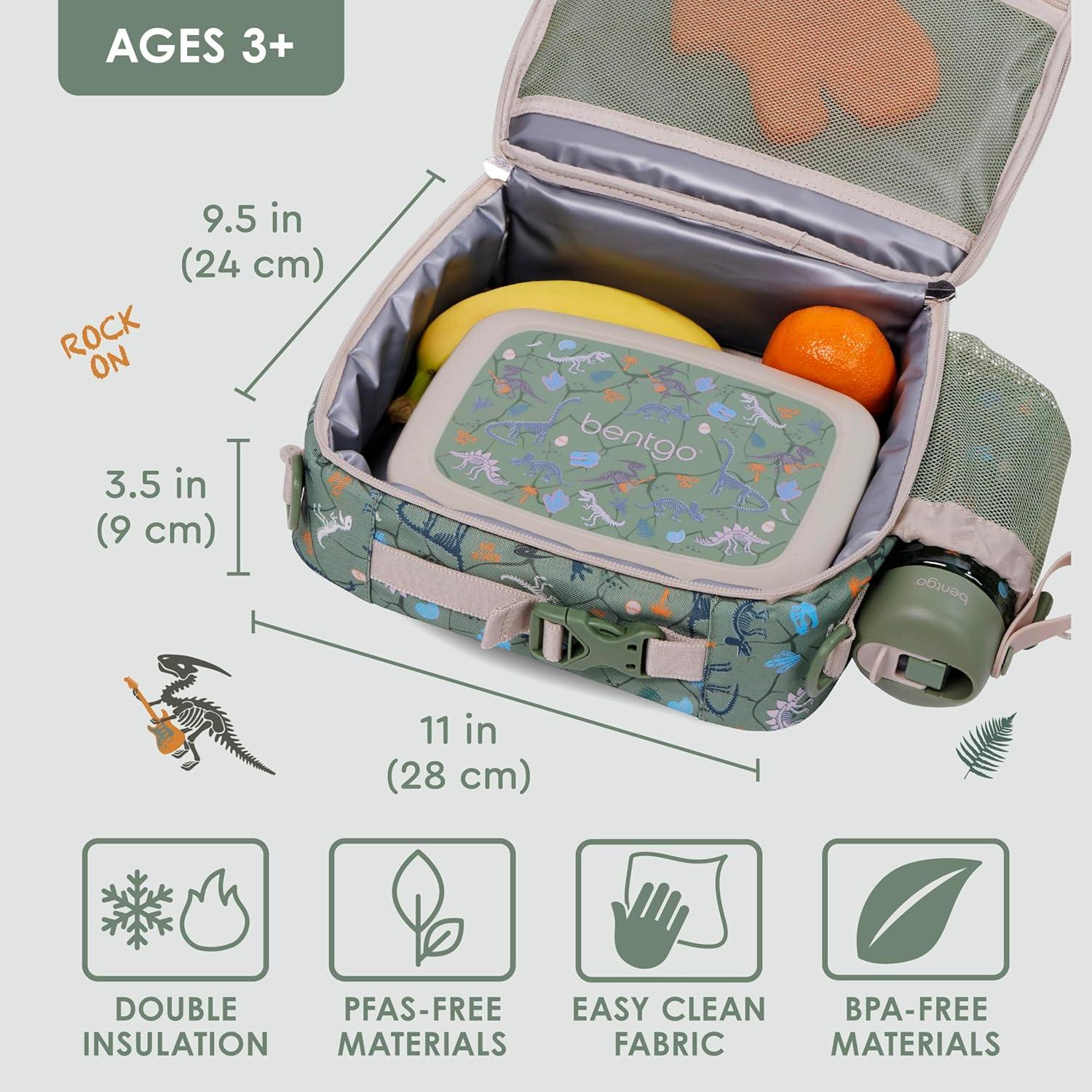 imageBentgo Kids Lunch Bag Whimsy ampamp Wonder Collection  Durable DoubleInsulated Lunch Bag for Kids 3 Holds Lunch BoxWater BottleSnacks WaterResistant Fabric ampamp Zip Pockets Starry SprinkleDino Fossils