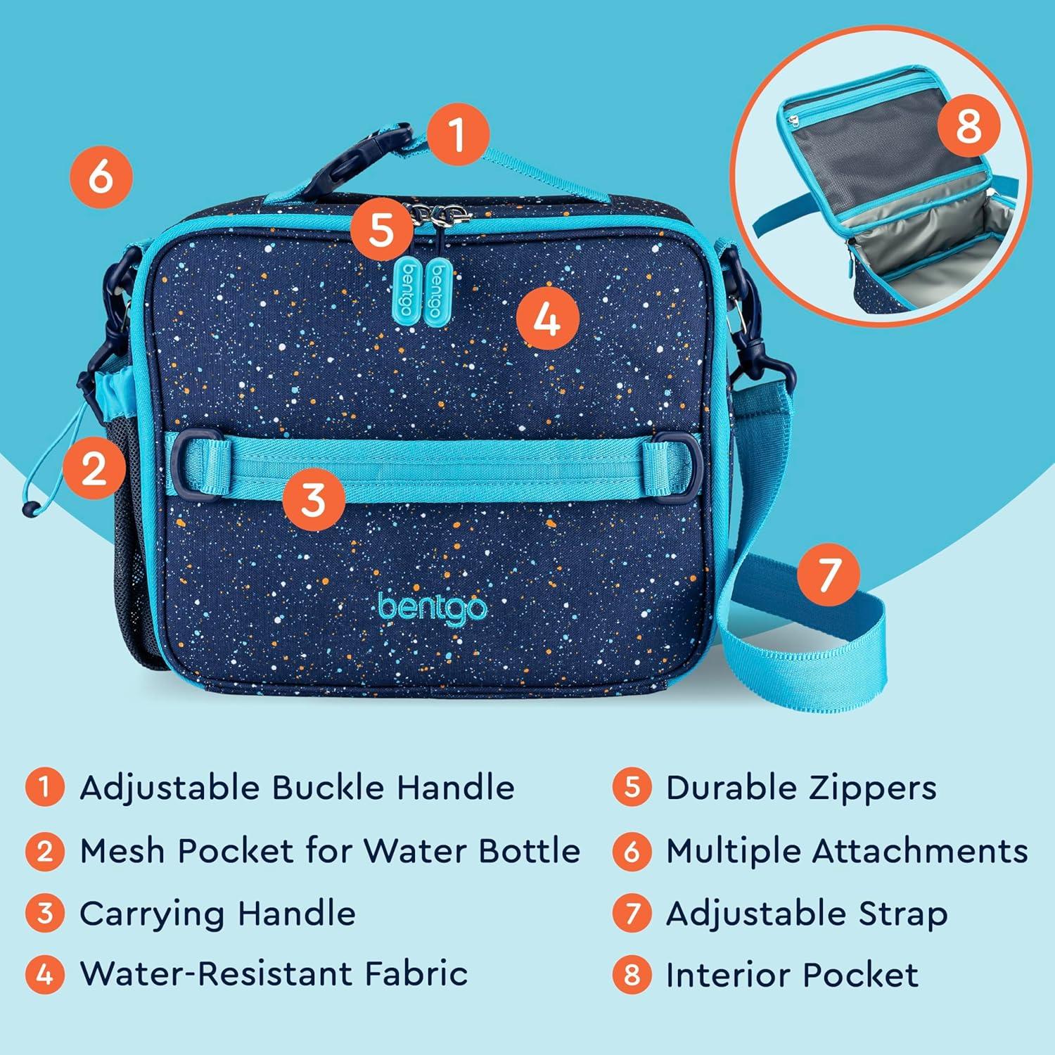 imageBentgo Kids Lunch Bag Whimsy ampamp Wonder Collection  Durable DoubleInsulated Lunch Bag for Kids 3 Holds Lunch BoxWater BottleSnacks WaterResistant Fabric ampamp Zip Pockets Starry SprinkleConfetti Edition  Abyss Blue