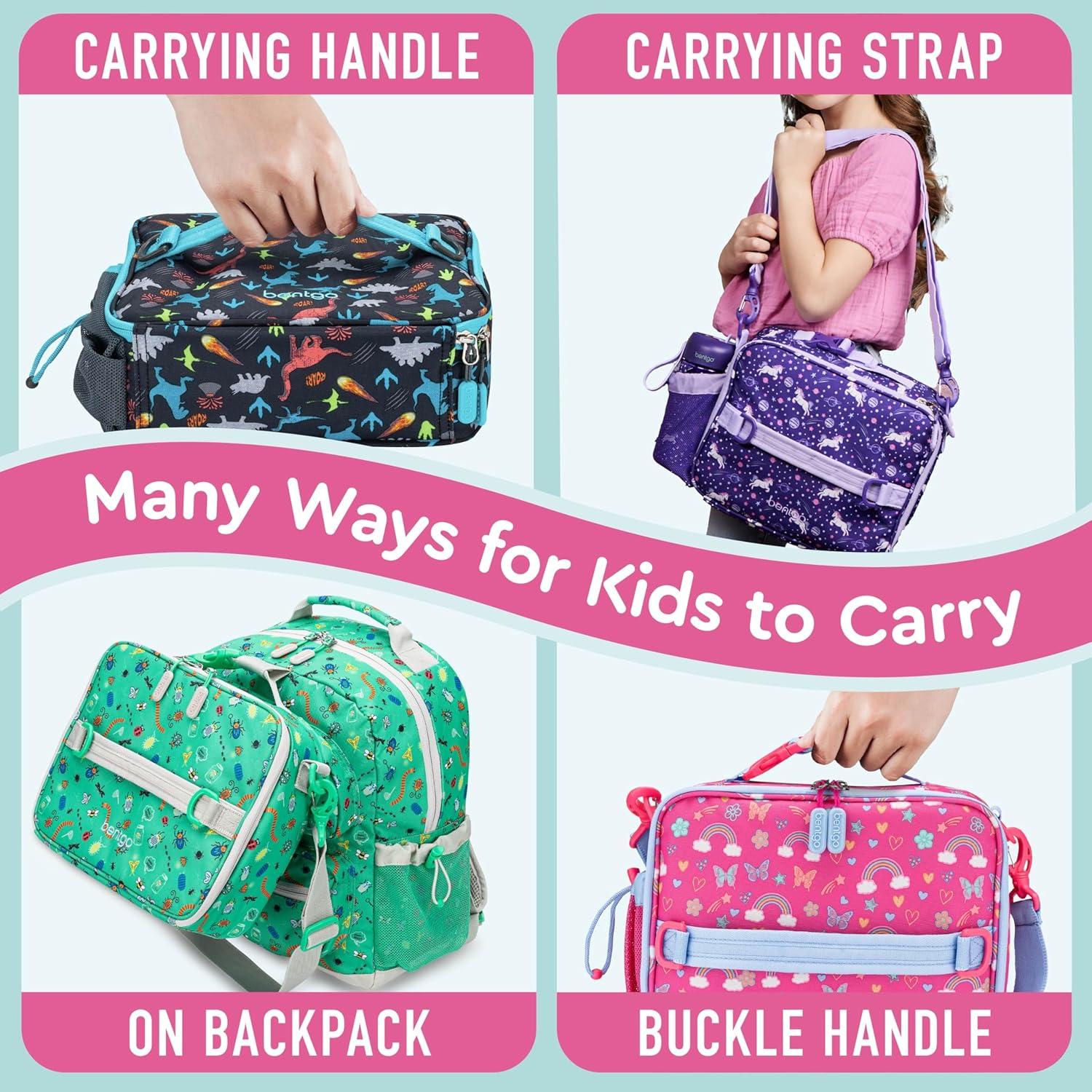 imageBentgo Kids Lunch Bag Whimsy ampamp Wonder Collection  Durable DoubleInsulated Lunch Bag for Kids 3 Holds Lunch BoxWater BottleSnacks WaterResistant Fabric ampamp Zip Pockets Starry SprinkleRainbows  Butterflies