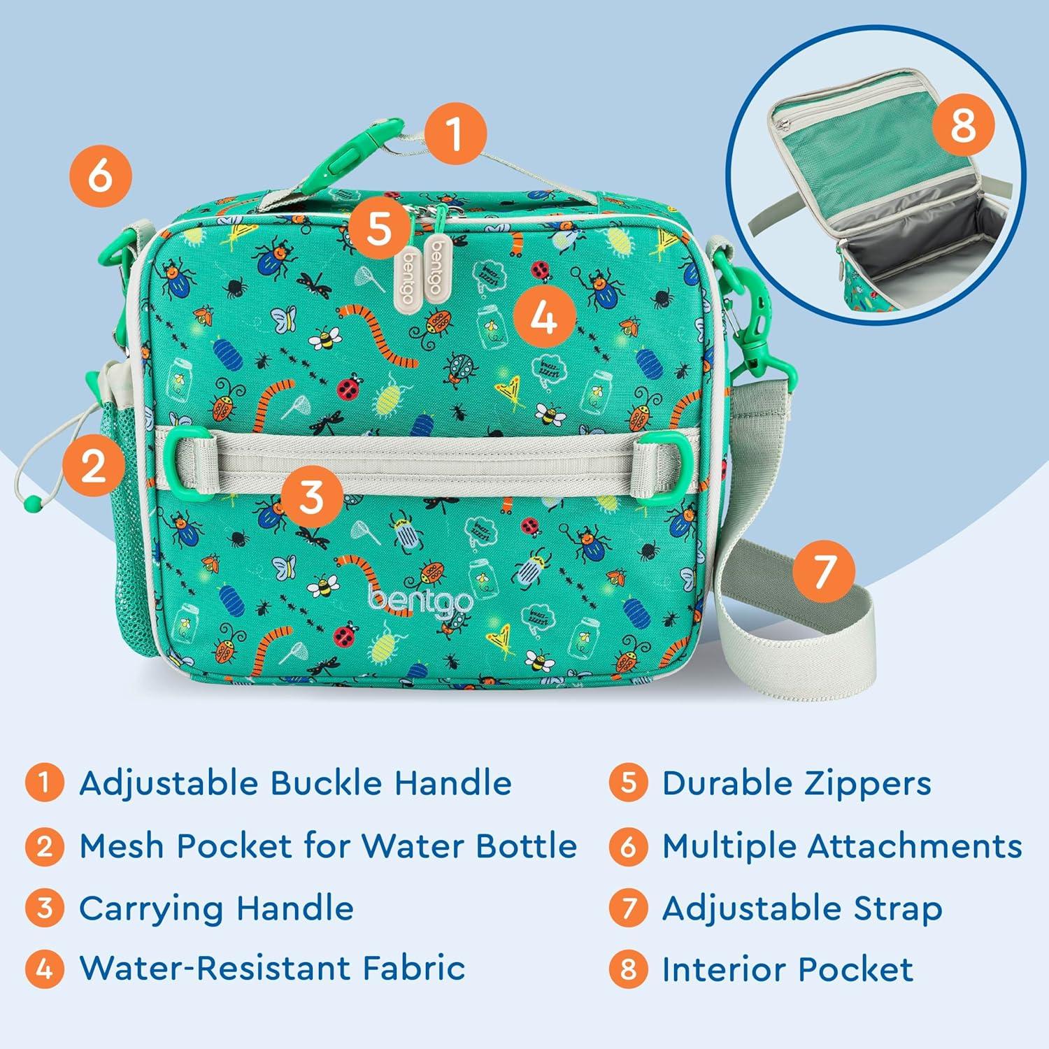 imageBentgo Kids Lunch Bag Whimsy ampamp Wonder Collection  Durable DoubleInsulated Lunch Bag for Kids 3 Holds Lunch BoxWater BottleSnacks WaterResistant Fabric ampamp Zip Pockets Starry SprinkleBug Buddies