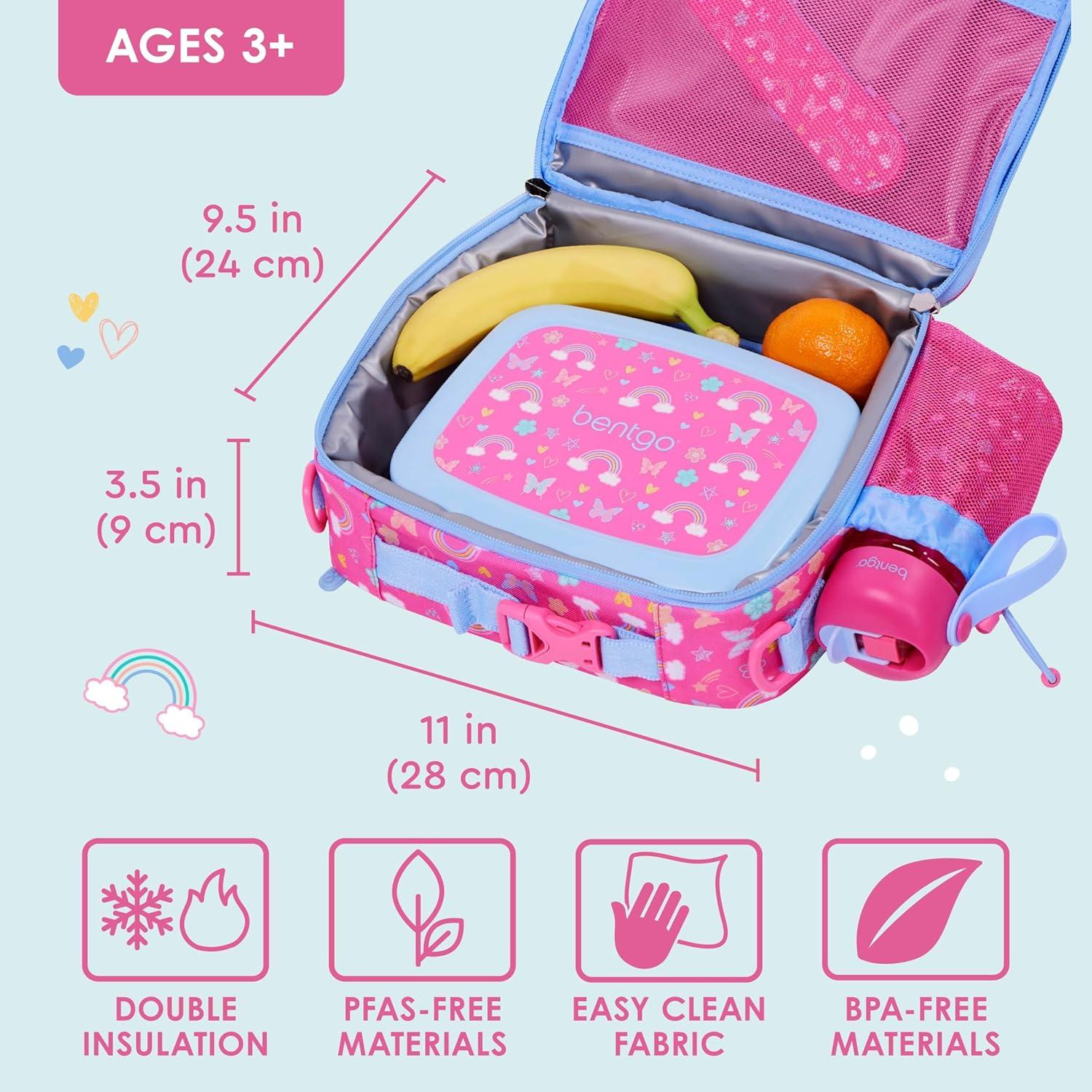 imageBentgo Kids Lunch Bag Whimsy ampamp Wonder Collection  Durable DoubleInsulated Lunch Bag for Kids 3 Holds Lunch BoxWater BottleSnacks WaterResistant Fabric ampamp Zip Pockets Starry SprinkleRainbows  Butterflies