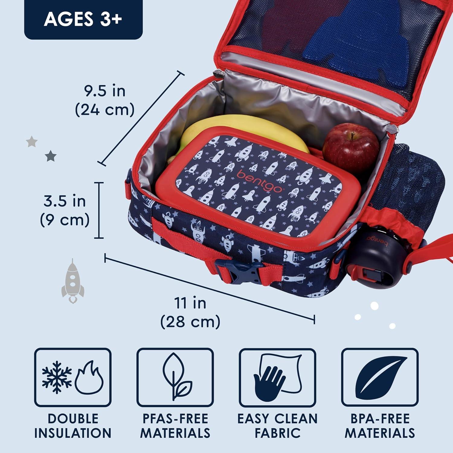 imageBentgo Kids Lunch Bag Whimsy ampamp Wonder Collection  Durable DoubleInsulated Lunch Bag for Kids 3 Holds Lunch BoxWater BottleSnacks WaterResistant Fabric ampamp Zip Pockets Starry SprinkleRocket